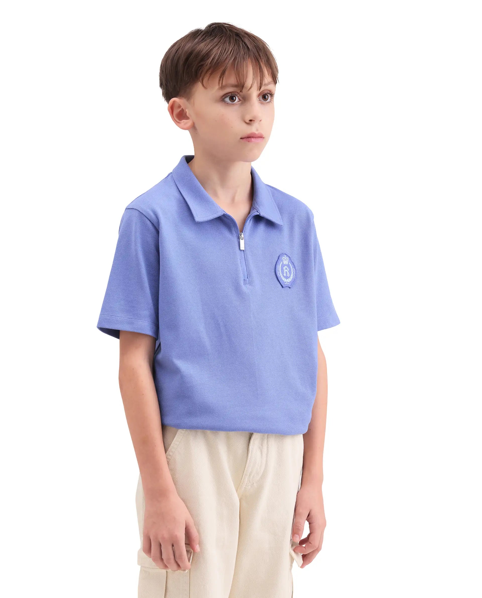 Rare Ones Kids Crown Purple Cotton Fabric Applique Zipper Closure Regular Fit Polo
