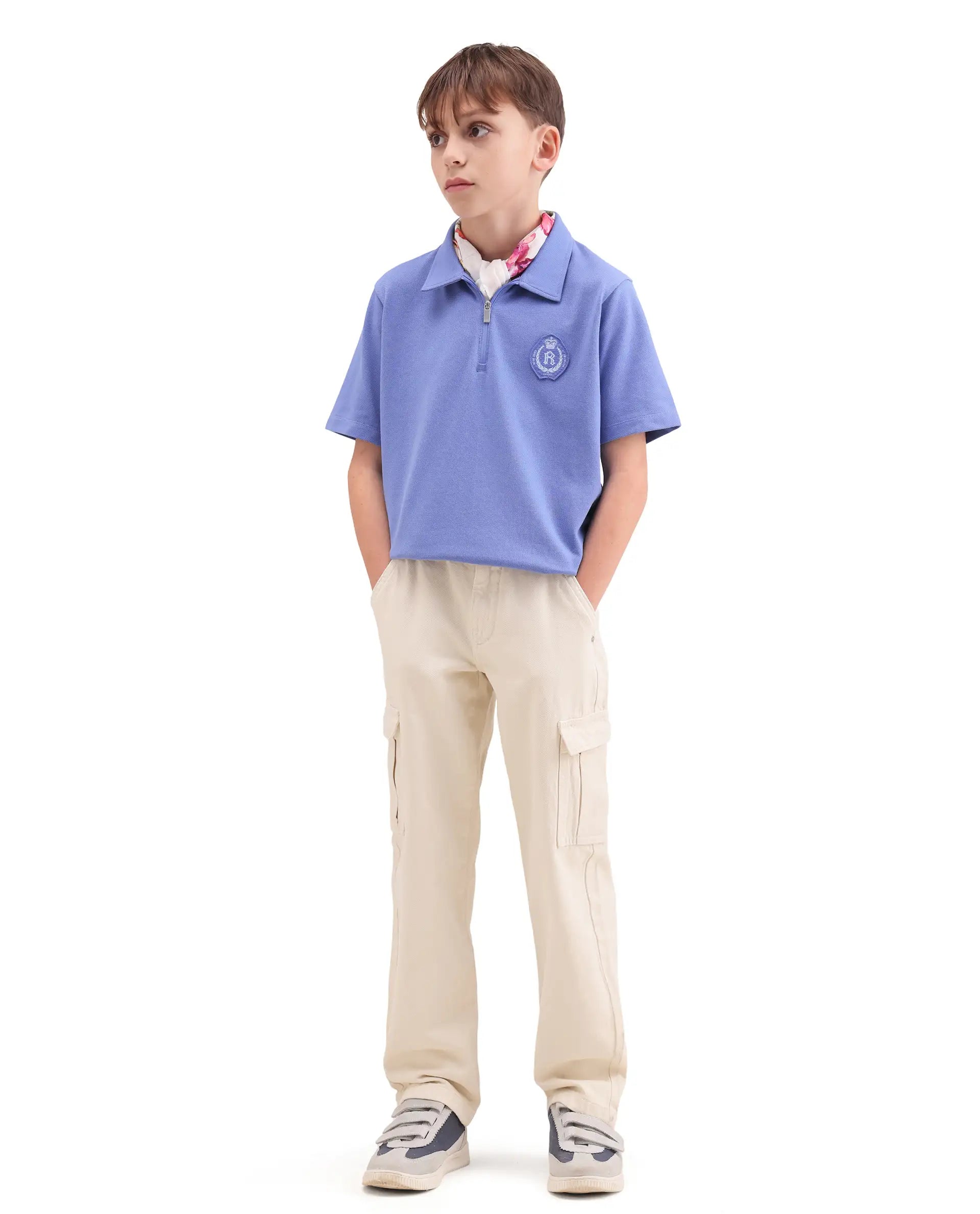 Rare Ones Kids Crown Purple Cotton Fabric Applique Zipper Closure Regular Fit Polo