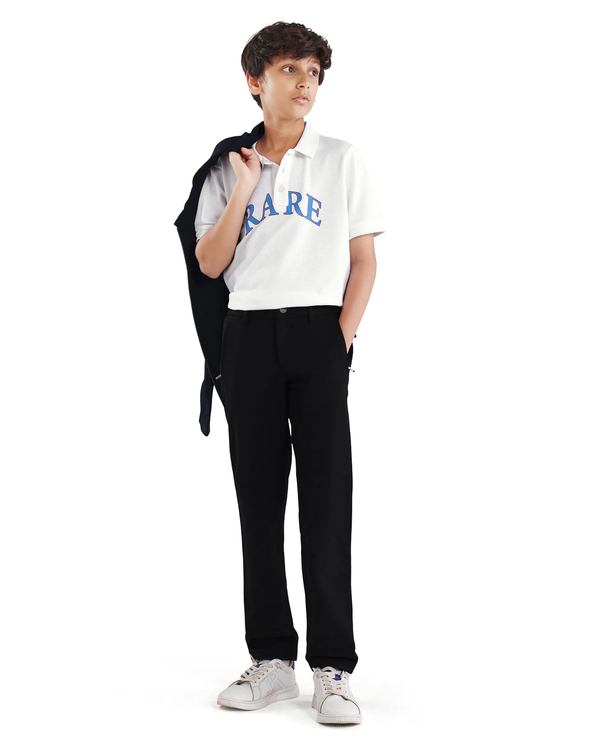 Rare Ones Kids Zorah White Cotton Button Closure Pigment Print Regular Fit Polo
