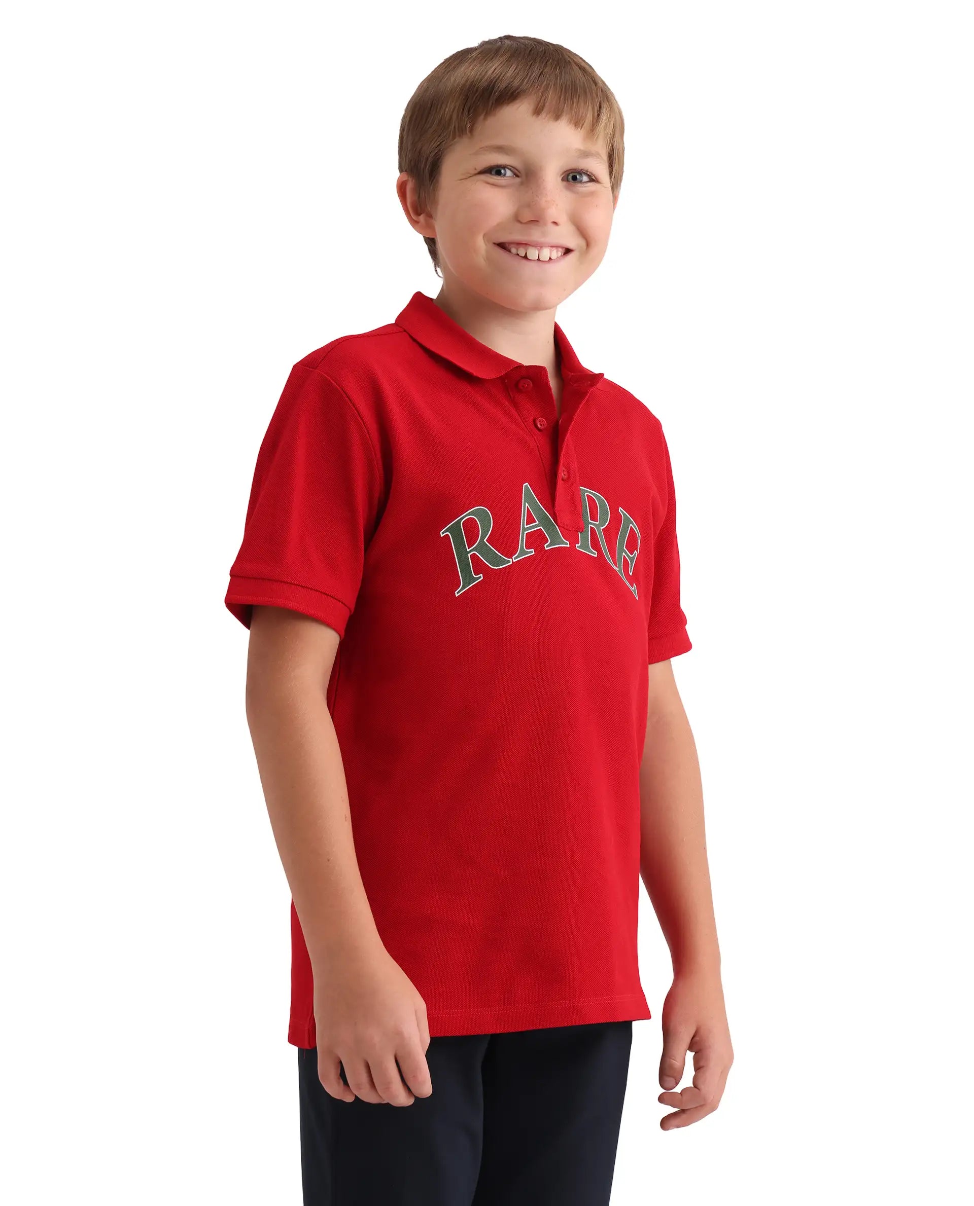 Rare Ones Kids Zorah Red Cotton Button Closure Pigment Print Regular Fit Polo