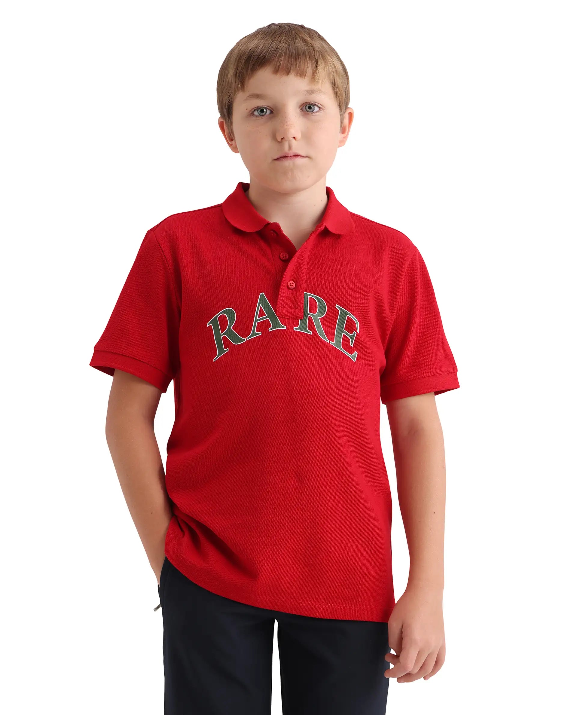 Rare Ones Kids Zorah Red Cotton Button Closure Pigment Print Regular Fit Polo