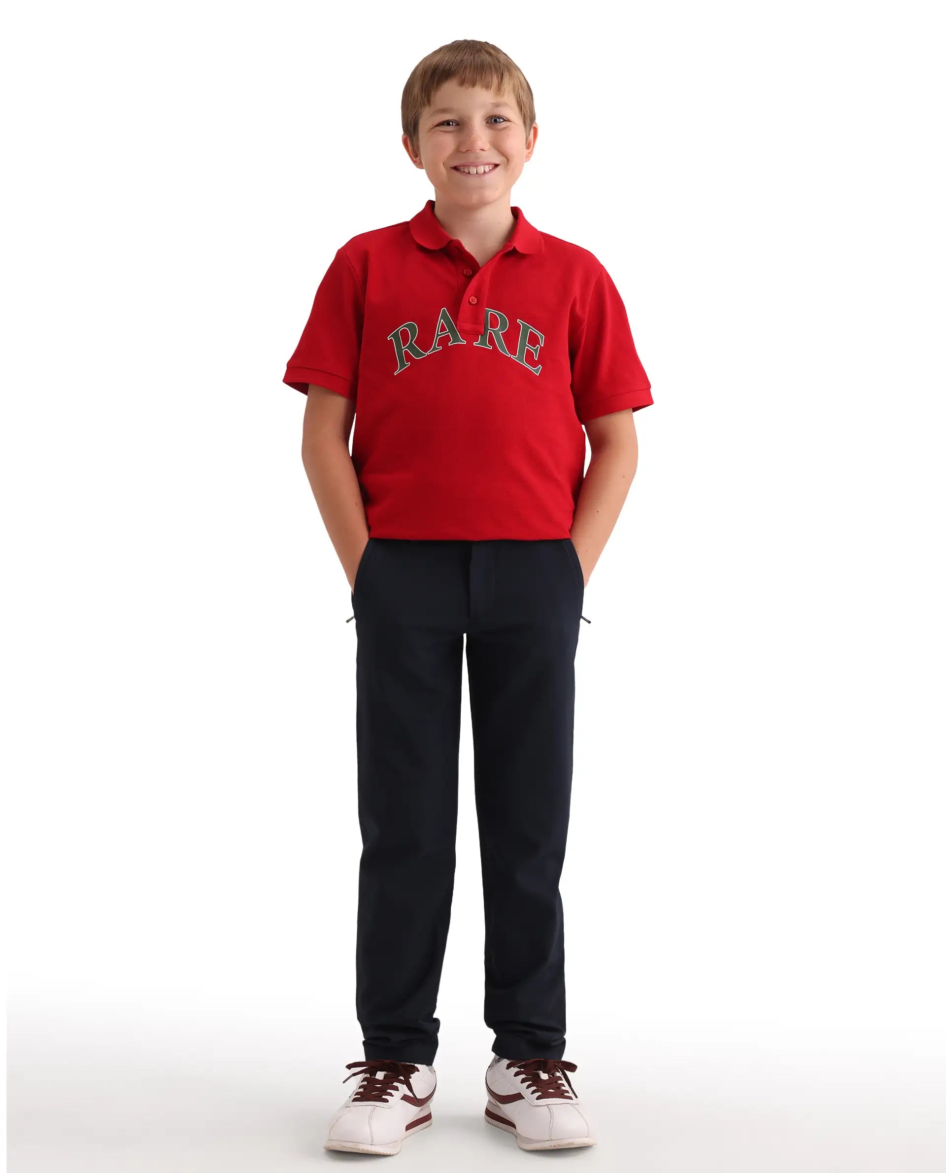 Rare Ones Kids Zorah Red Cotton Button Closure Pigment Print Regular Fit Polo