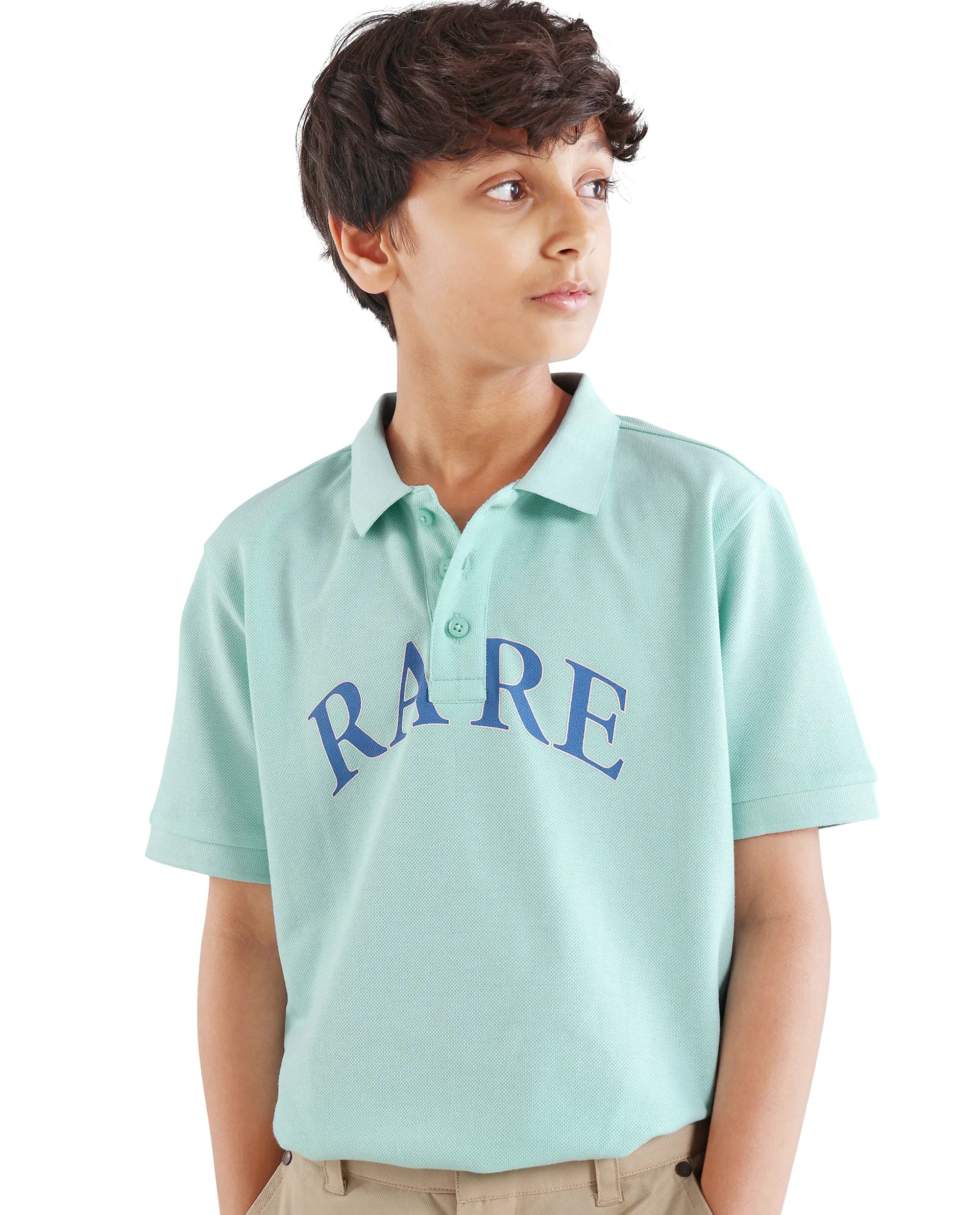 Rare Ones Kids Zorah Fluorescent Blue Cotton Button Closure Pigment Print Regular Fit Polo