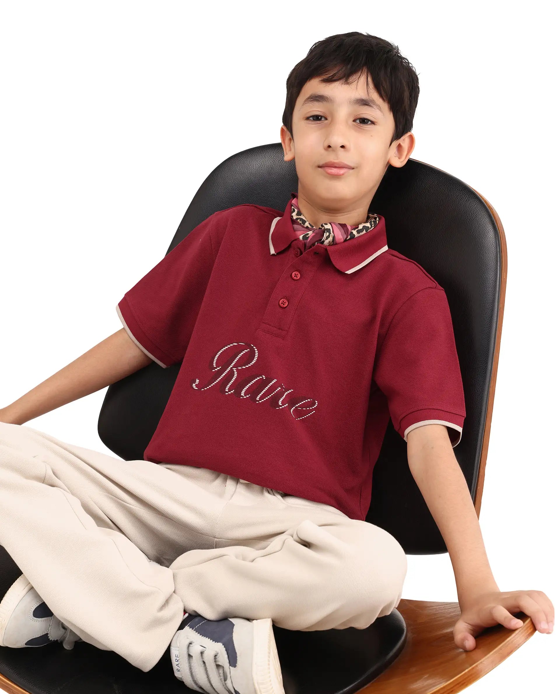 Rare Ones Kids Ford Red Cotton Button Closure Hd Print Regular Fit Polo