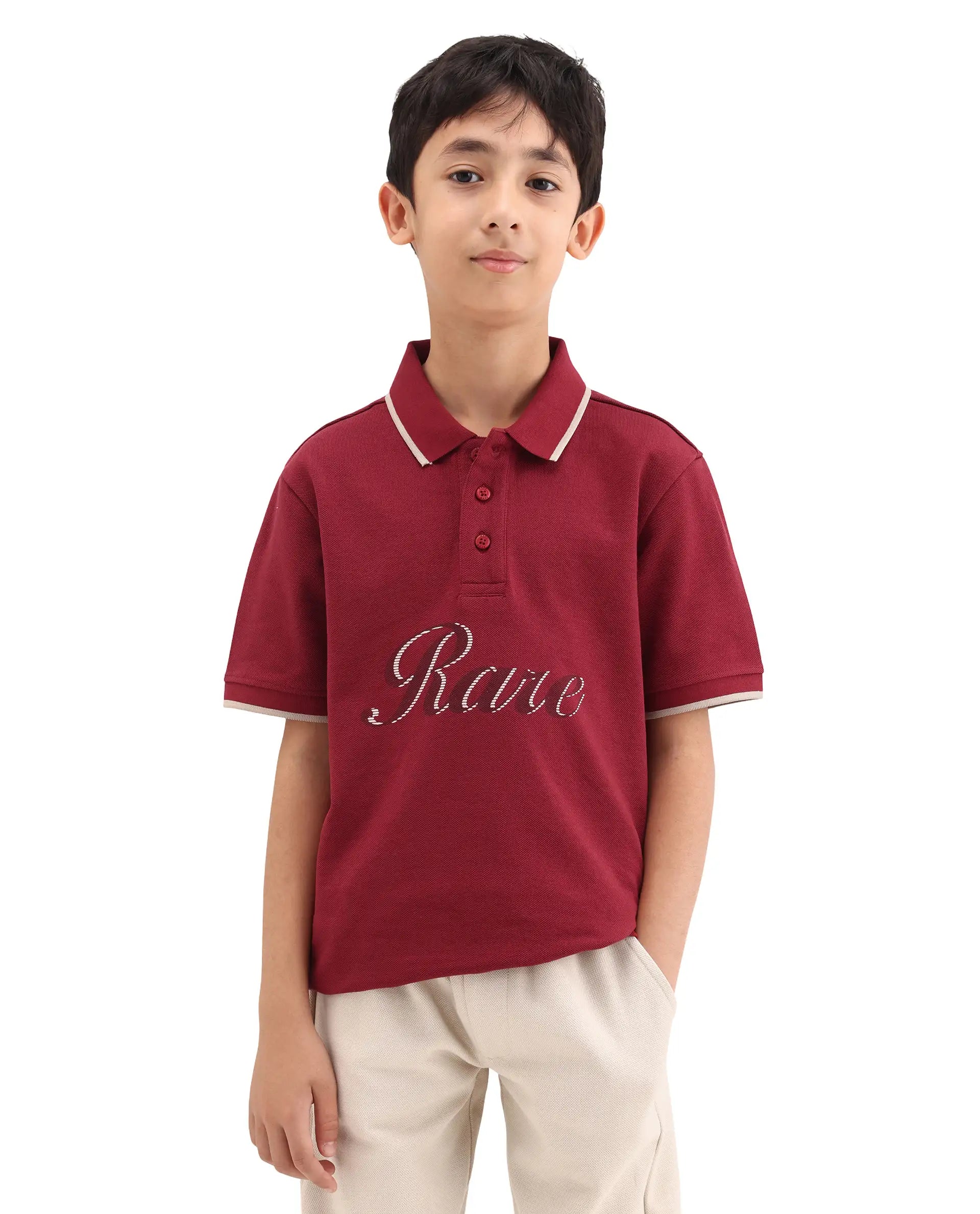 Rare Ones Kids Ford Red Cotton Button Closure Hd Print Regular Fit Polo