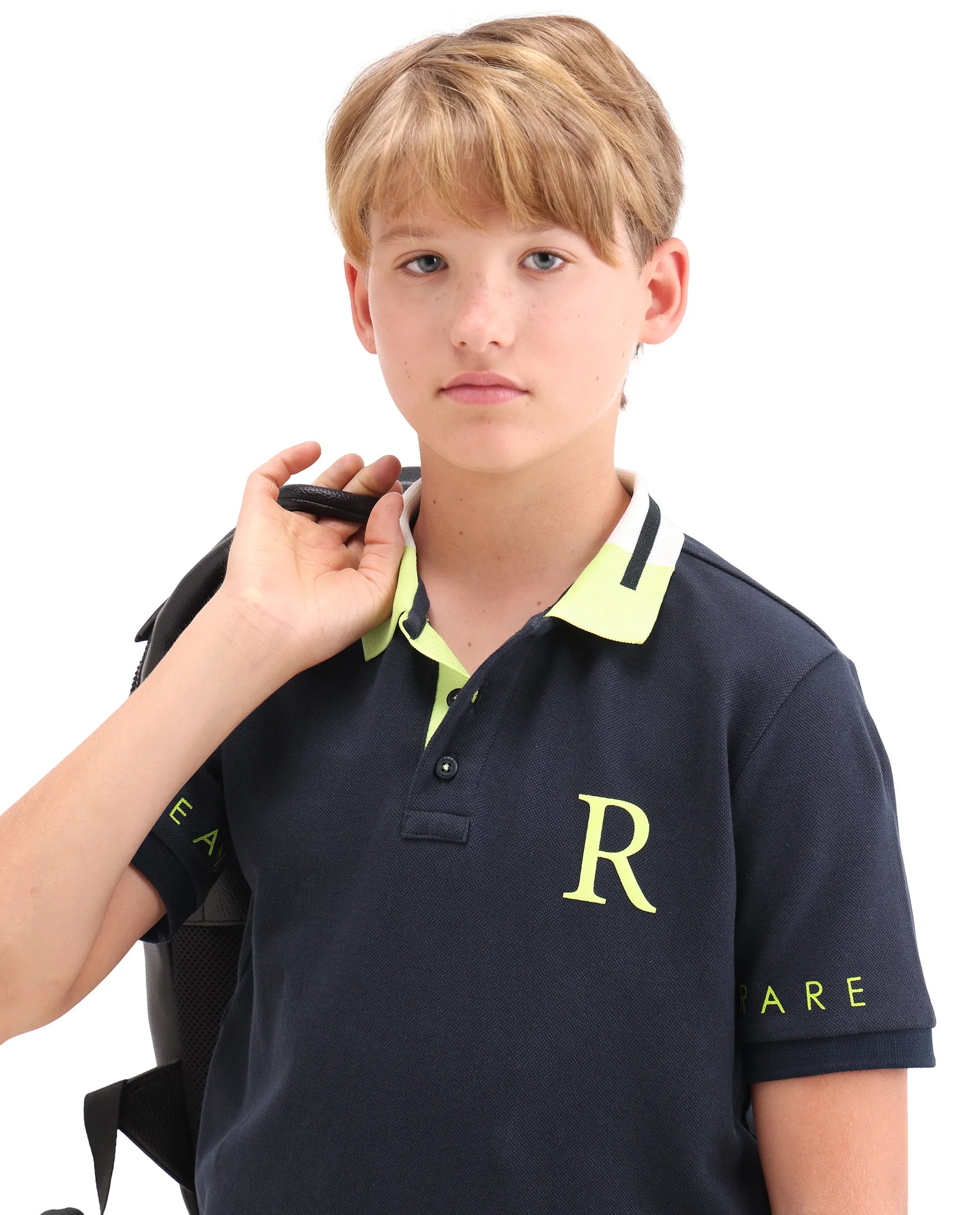 Rare Ones Kids Lura Navy Cotton Button Closure Pigment Print Regular Fit Polo