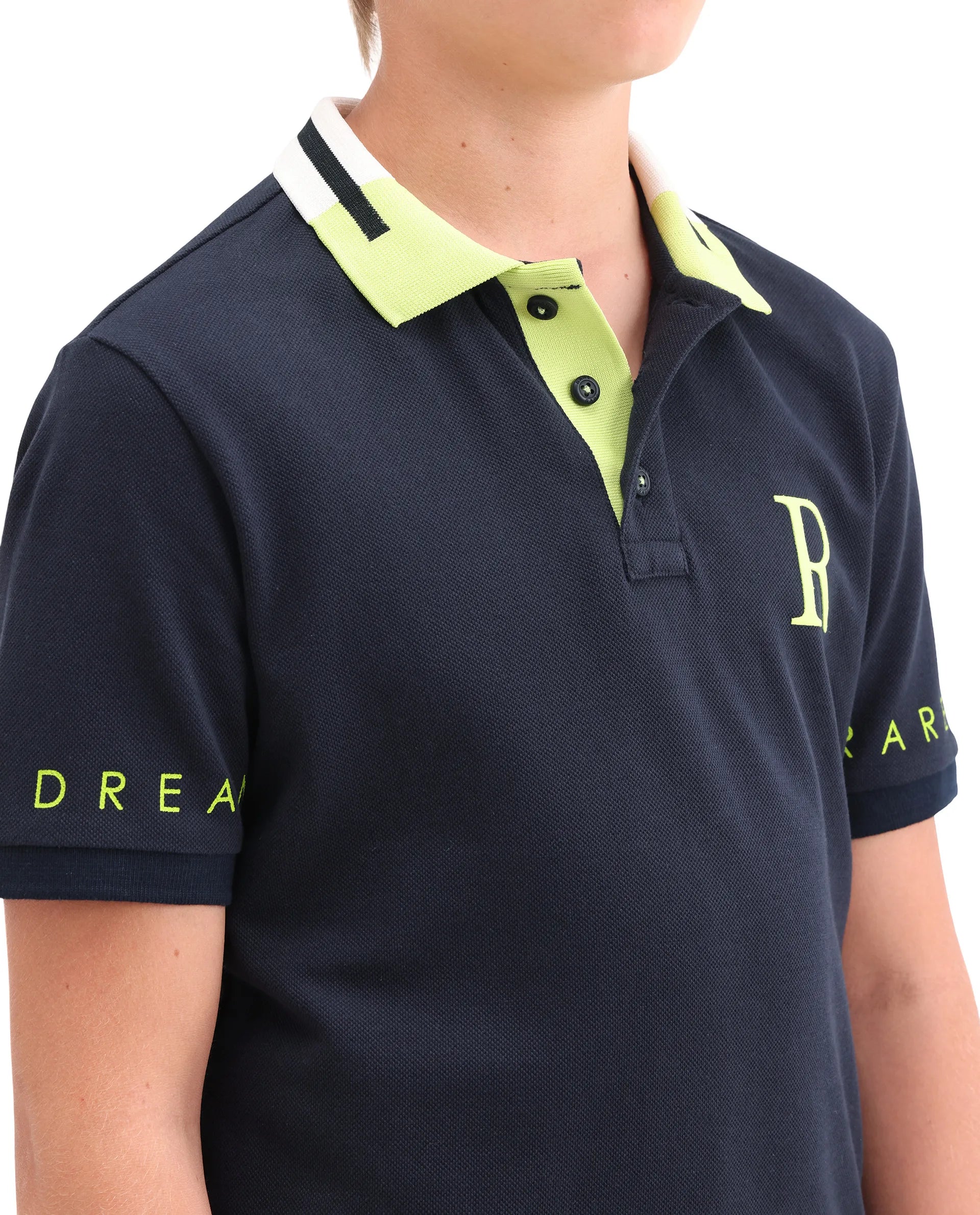 Rare Ones Kids Lura Navy Cotton Button Closure Pigment Print Regular Fit Polo
