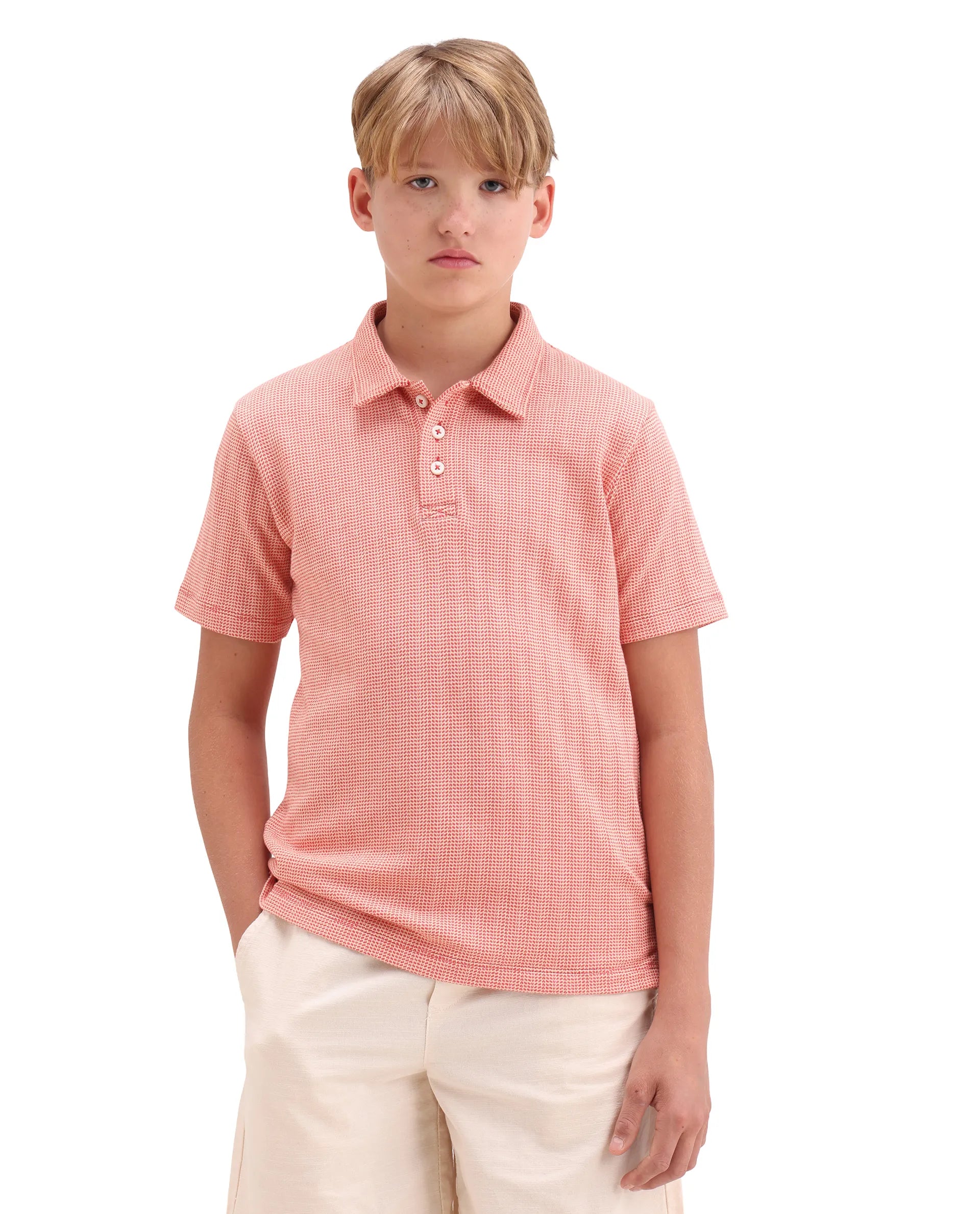 Rare Ones Kids Harri Orange Cotton Button Closure Jacquard Regular Fit Polo