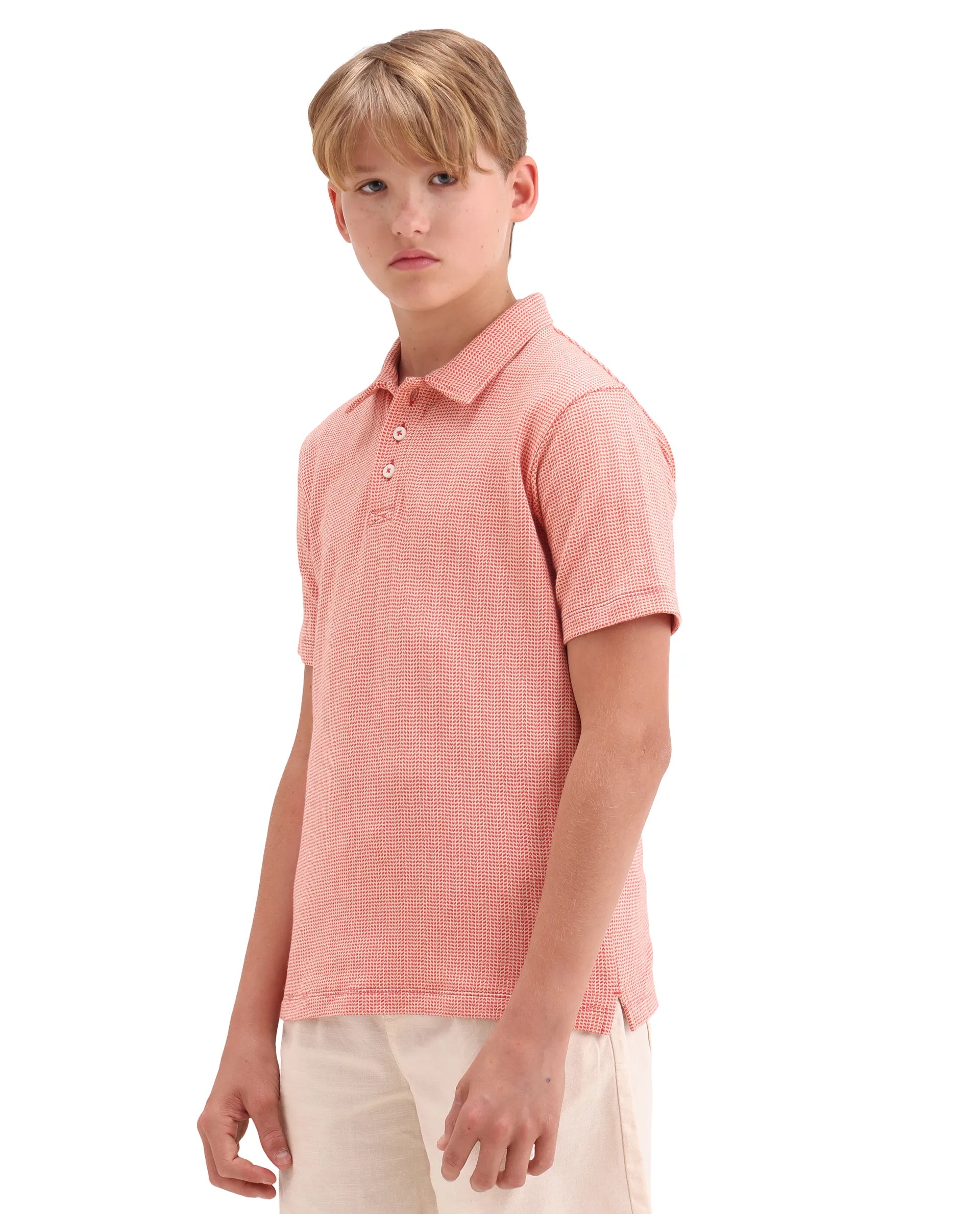 Rare Ones Kids Harri Orange Cotton Button Closure Jacquard Regular Fit Polo