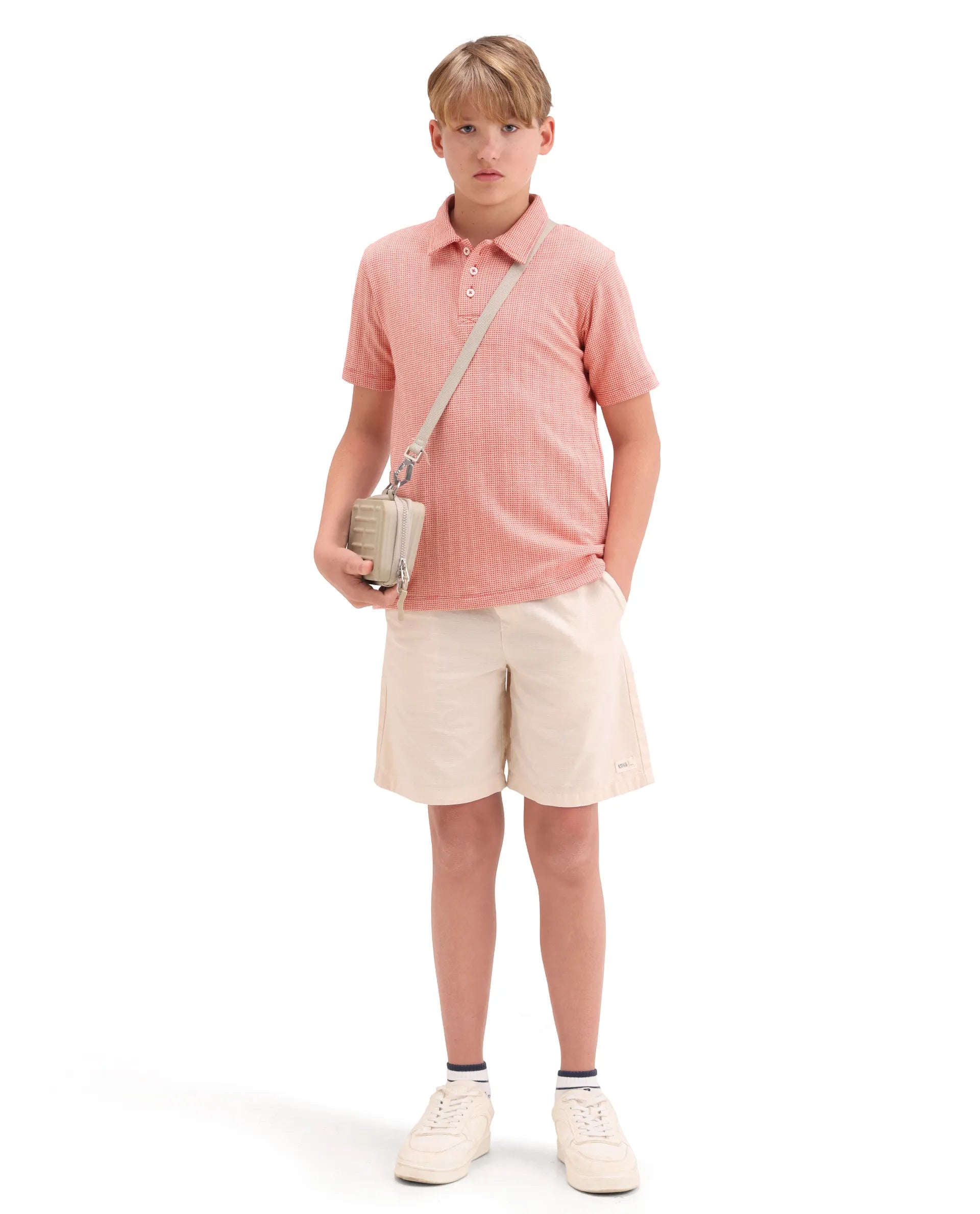 Rare Ones Kids Harri Orange Cotton Button Closure Jacquard Regular Fit Polo