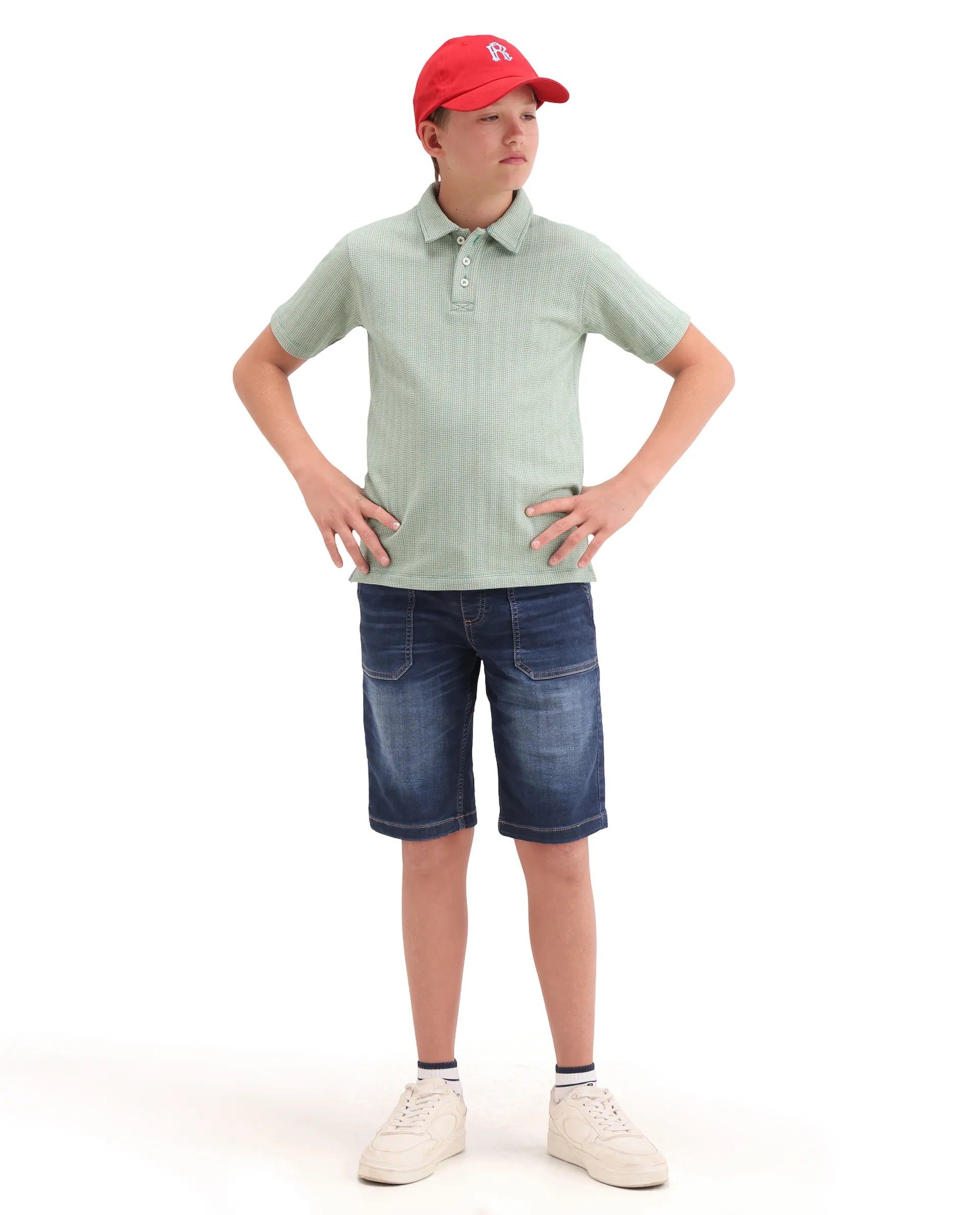 Rare Ones Kids Harri Teal Cotton Button Closure Jacquard Regular Fit Polo