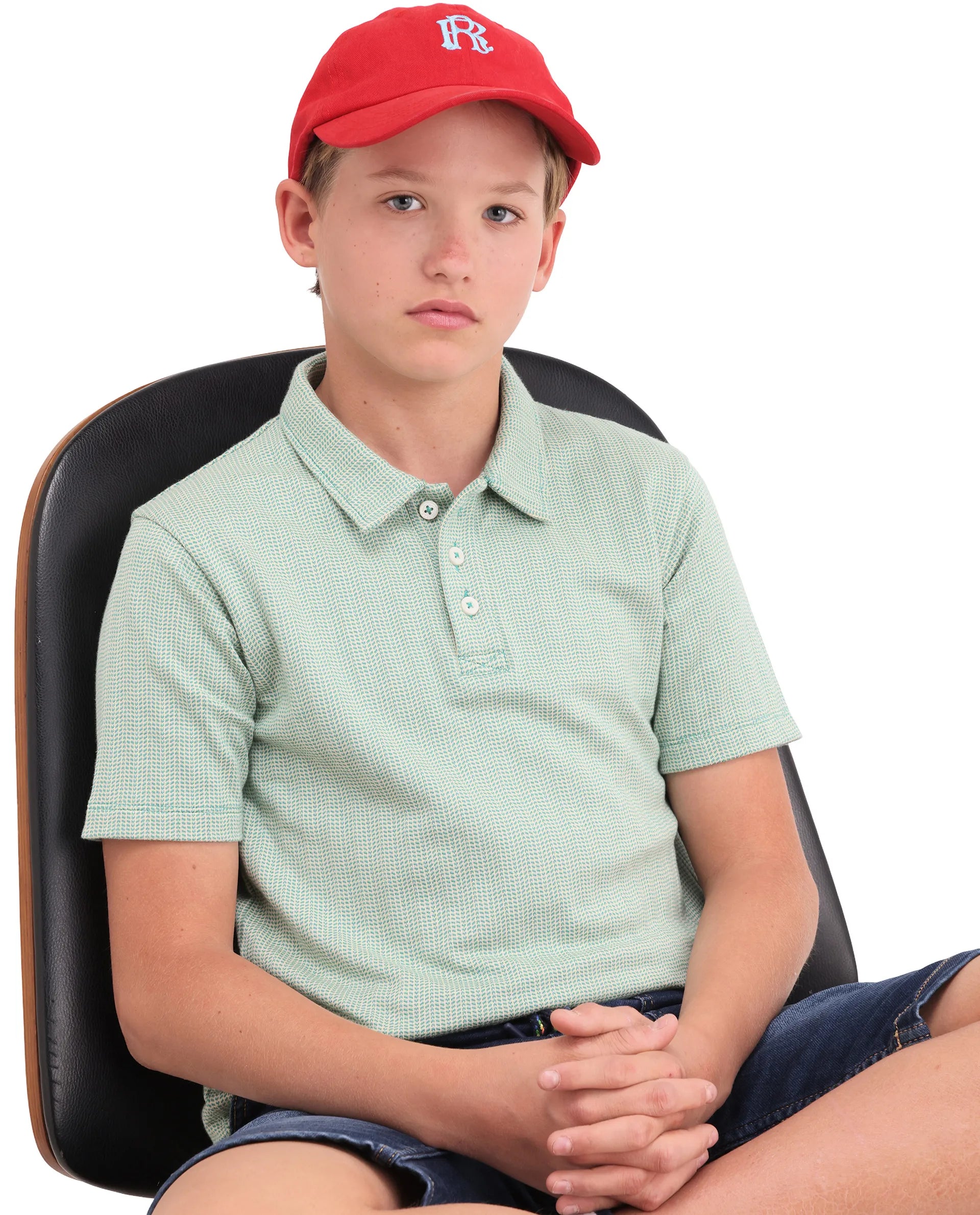 Rare Ones Kids Harri Teal Cotton Button Closure Jacquard Regular Fit Polo