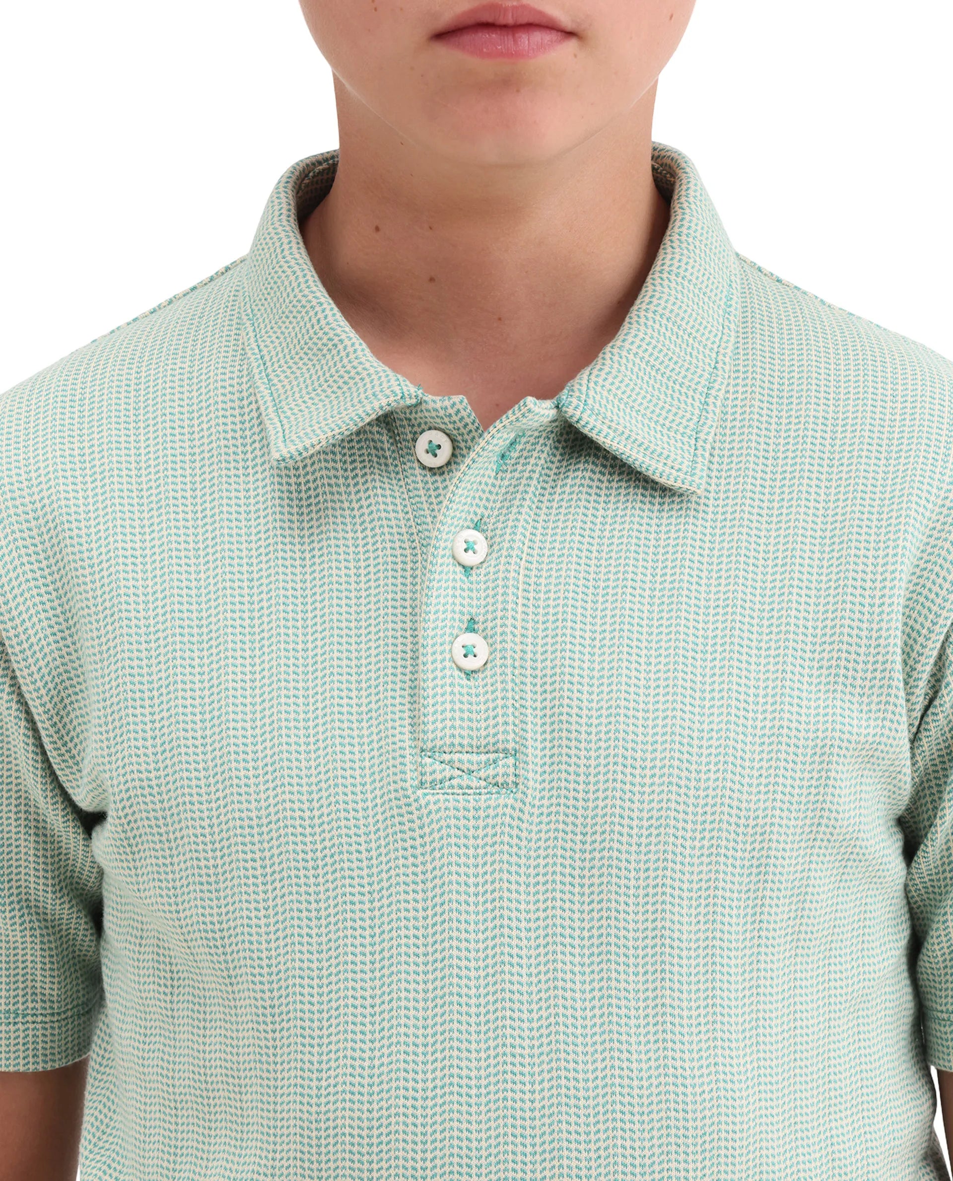 Rare Ones Kids Harri Teal Cotton Button Closure Jacquard Regular Fit Polo