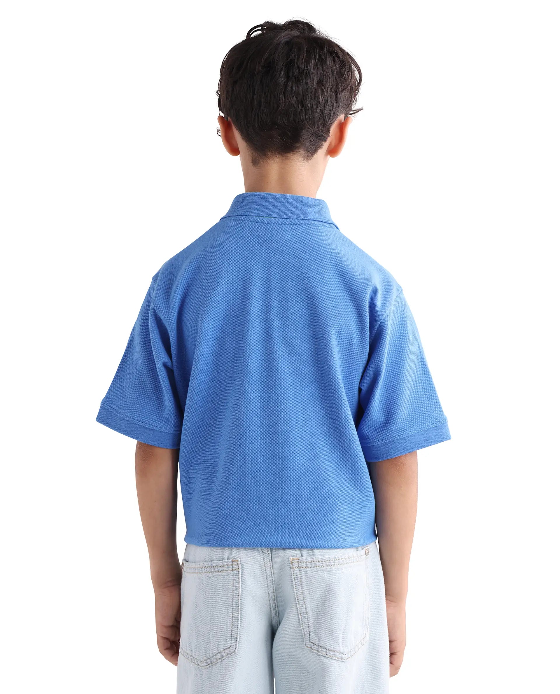 Rare Ones Kids Caven Blue Cotton Button Closure Jacquard Regular Fit Polo