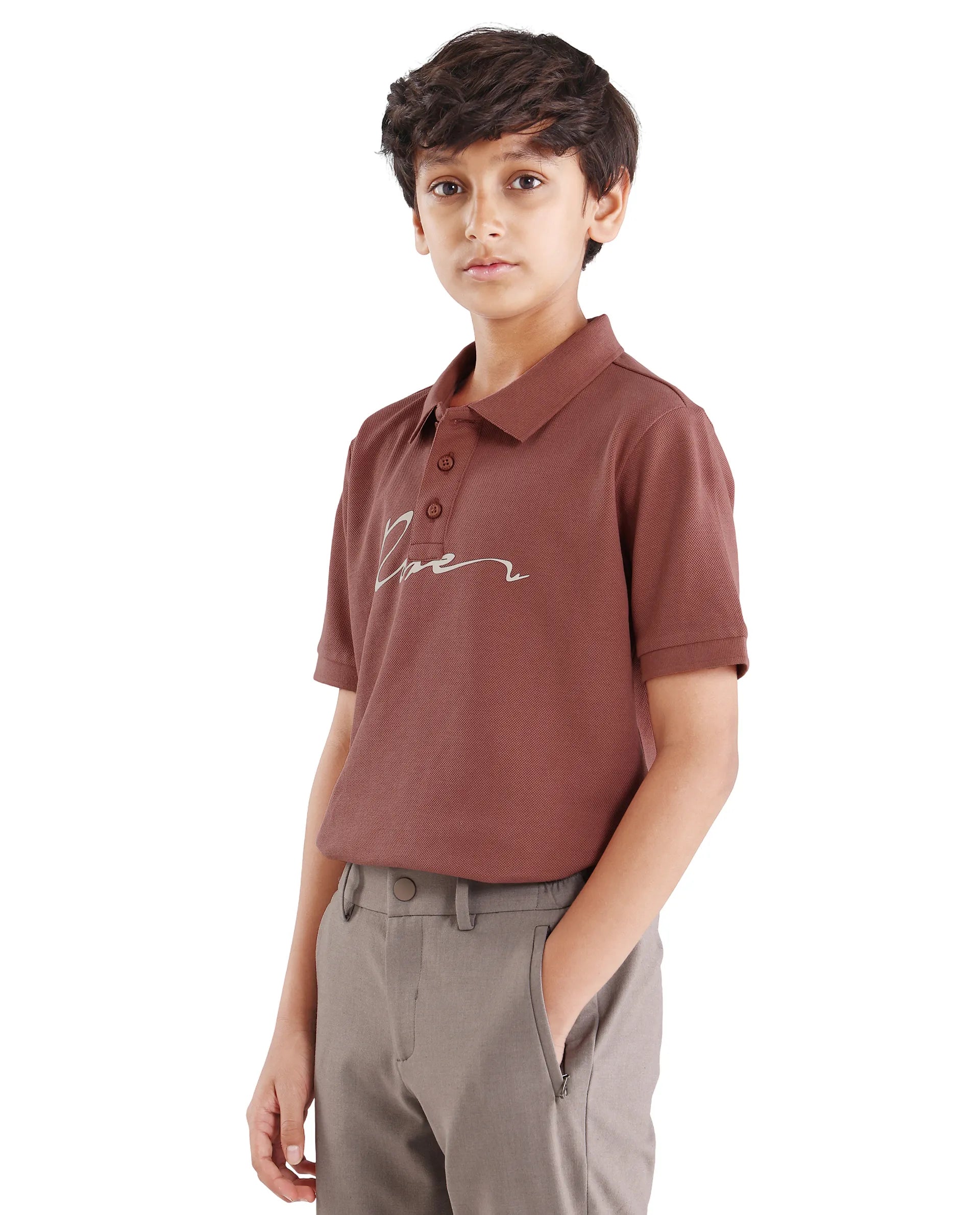Rare Ones Kids Avir Dusky Red Cotton Button Closure Hd Print Regular Fit Polo