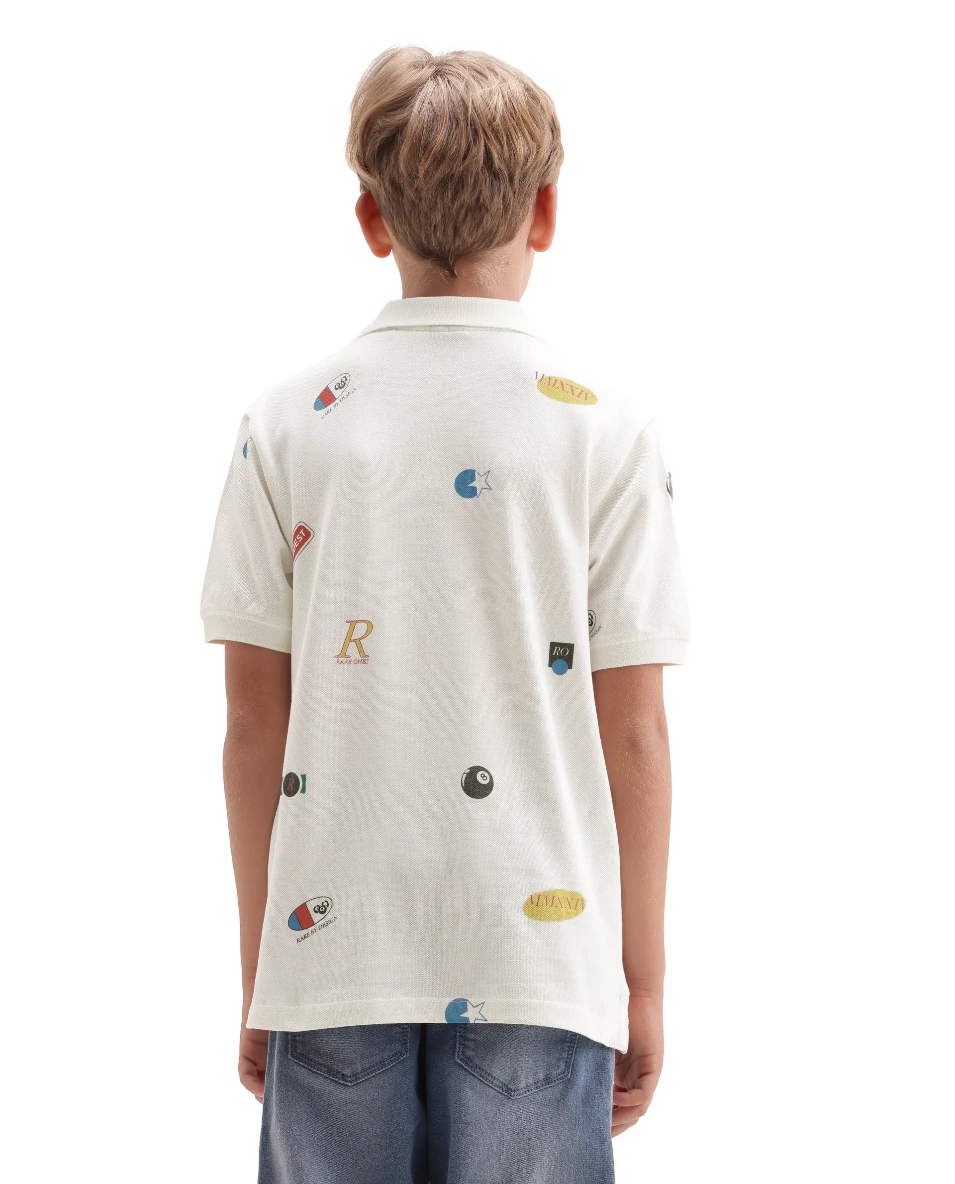 Rare Ones Kids Rixo White Cotton Button Closure All Over Print Regular Fit Polo