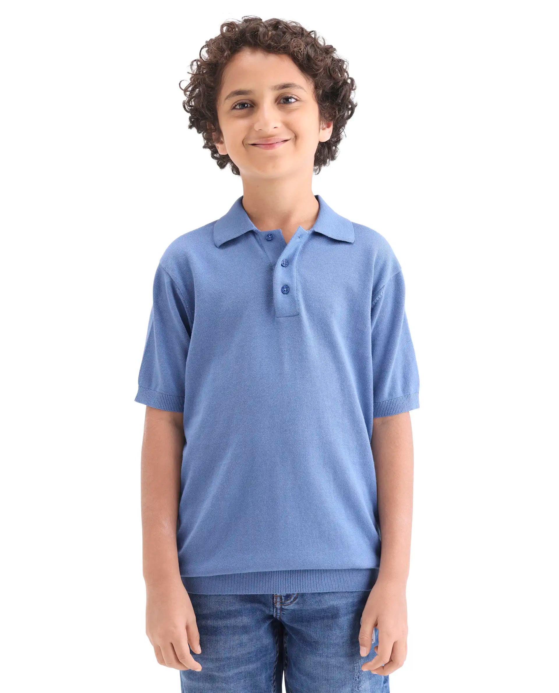 Rare Ones Kids Vale Blue Cotton Button Closure Regular Fit Polo
