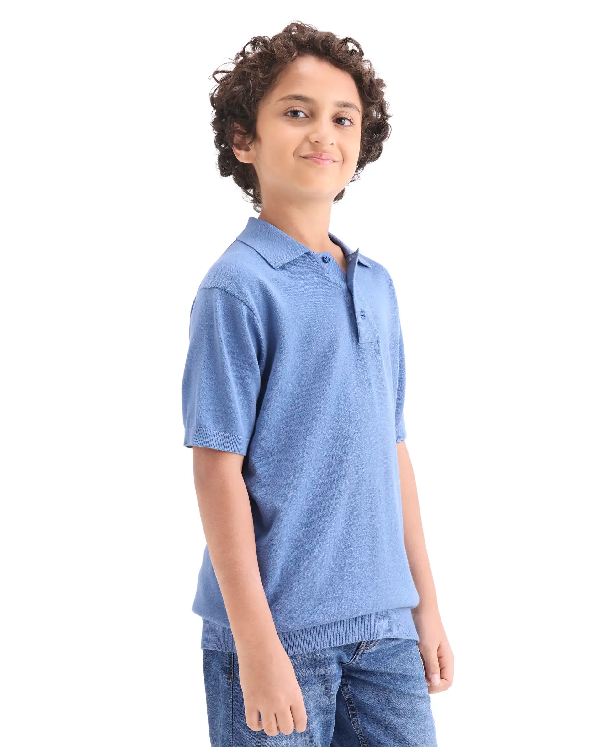 Rare Ones Kids Vale Blue Cotton Button Closure Regular Fit Polo
