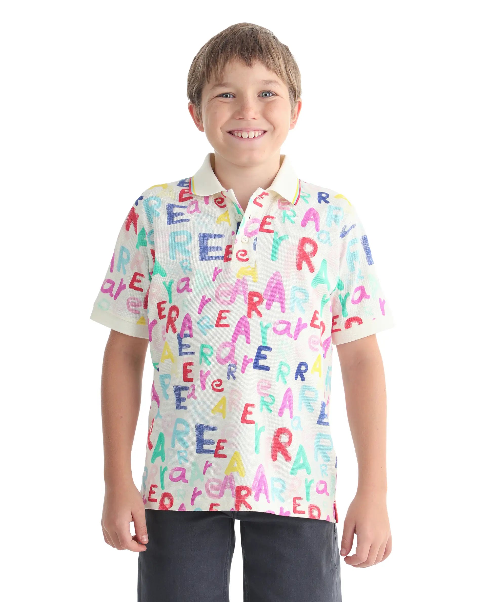 Rare Ones Kids Luca Multi Cotton Fabric All Over Print Button Closure Regular Fit Polo