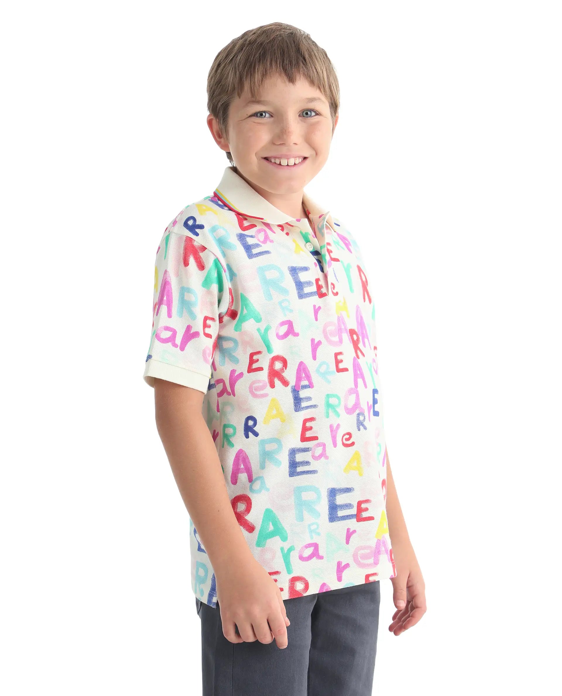 Rare Ones Kids Luca Multi Cotton Fabric All Over Print Button Closure Regular Fit Polo