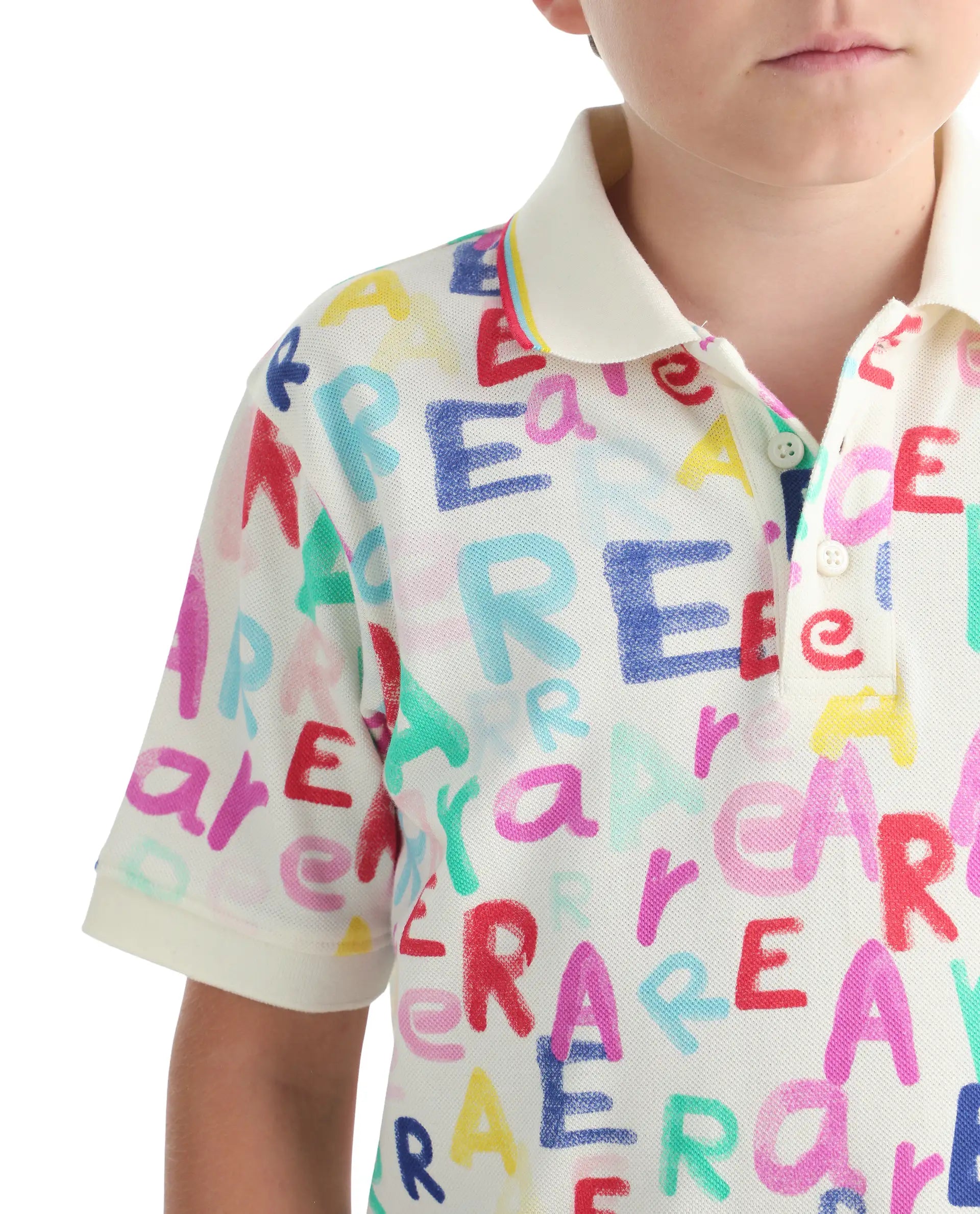 Rare Ones Kids Luca Multi Cotton Fabric All Over Print Button Closure Regular Fit Polo