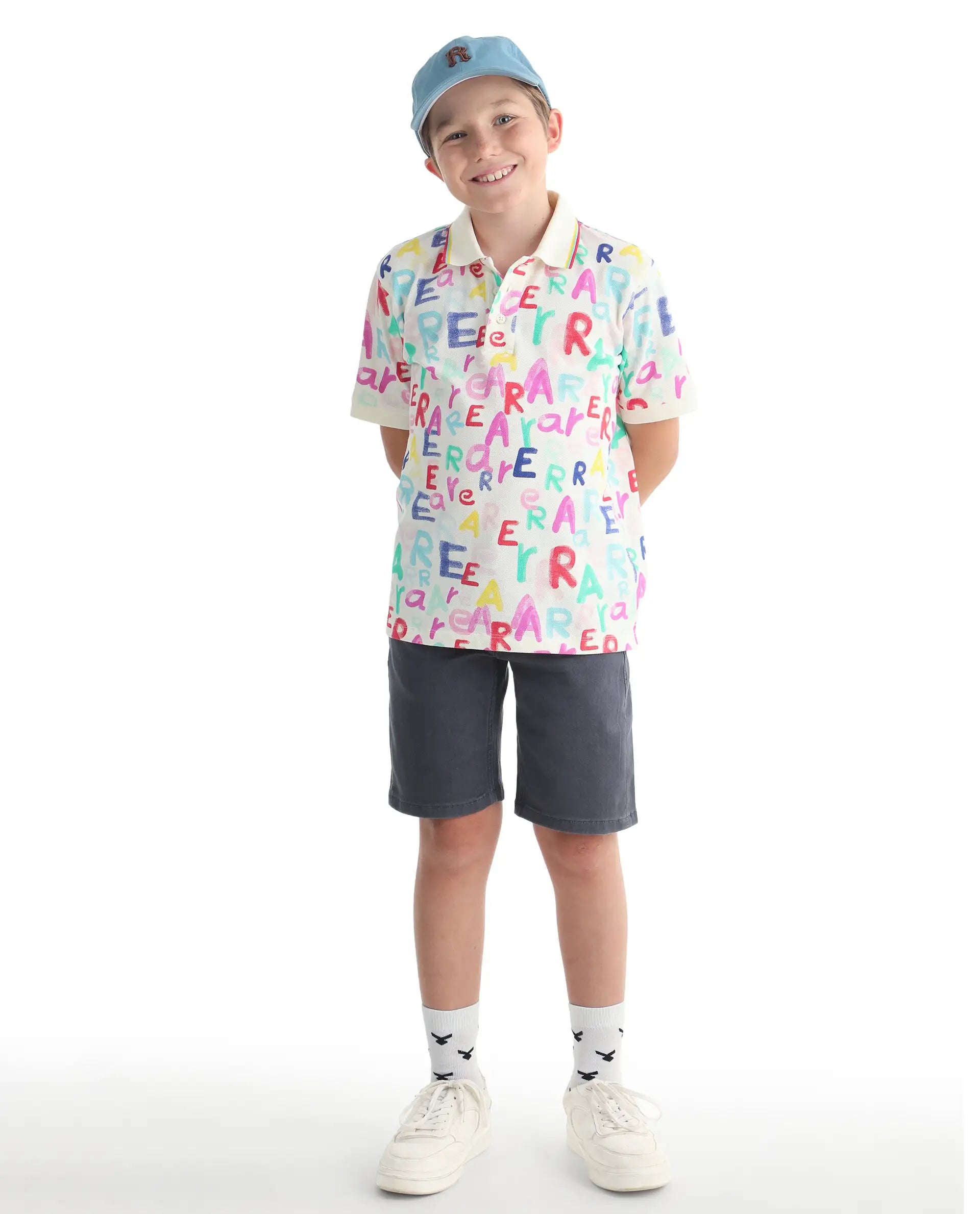 Rare Ones Kids Luca Multi Cotton Fabric All Over Print Button Closure Regular Fit Polo