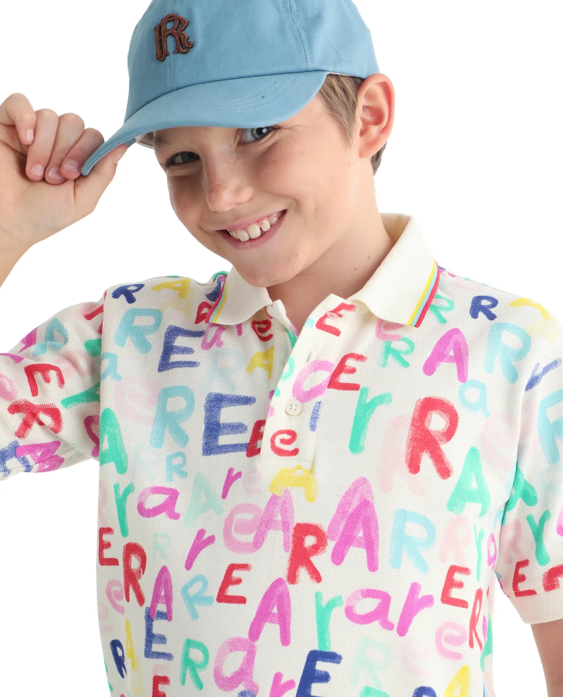 Rare Ones Kids Luca Multi Cotton Fabric All Over Print Button Closure Regular Fit Polo