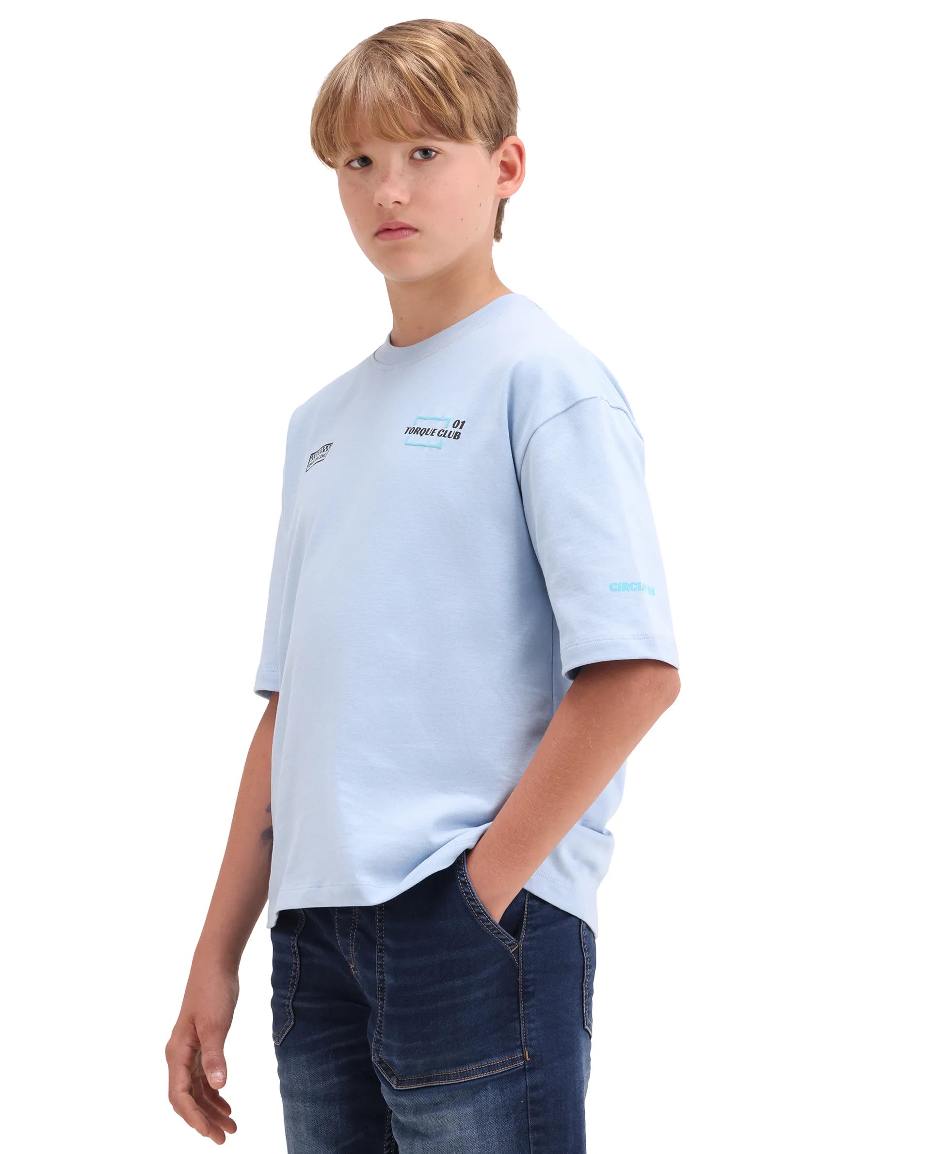 Rare Ones Kids Pite Pastel Blue Cotton Pull-On Closure Puff Print Oversized Fit T-Shirt