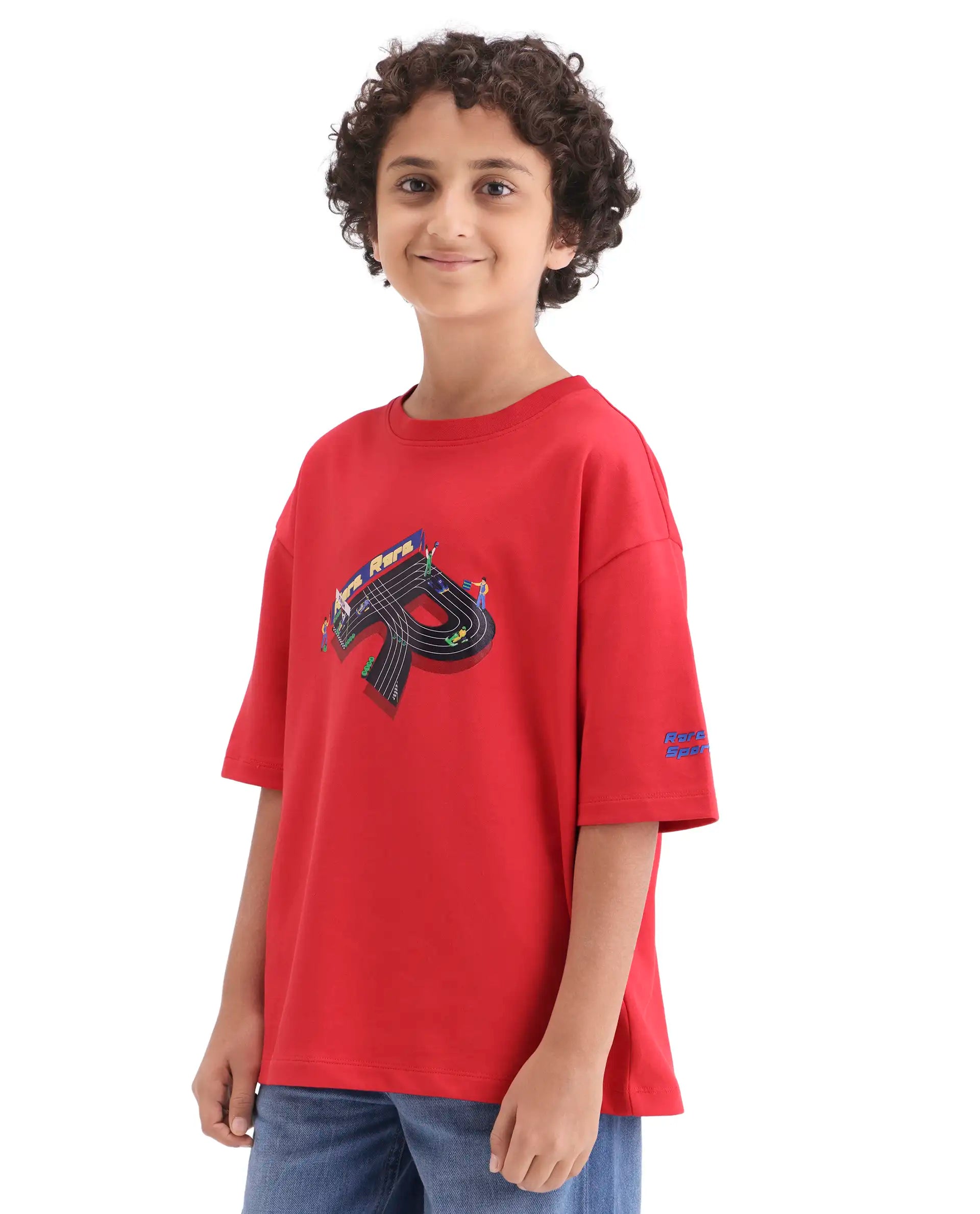 Rare Ones Kids Skil Red Cotton Blend Fabric Pull-On Closure Hd Print Boxy Fit T-Shirt