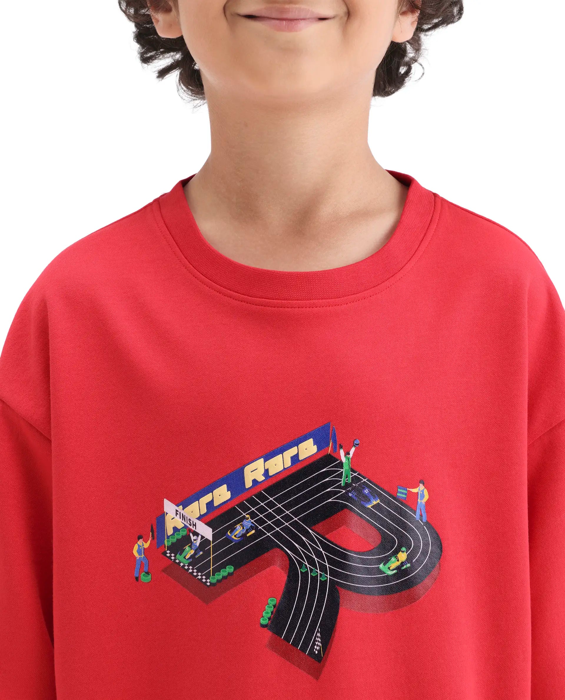 Rare Ones Kids Skil Red Cotton Blend Fabric Pull-On Closure Hd Print Boxy Fit T-Shirt