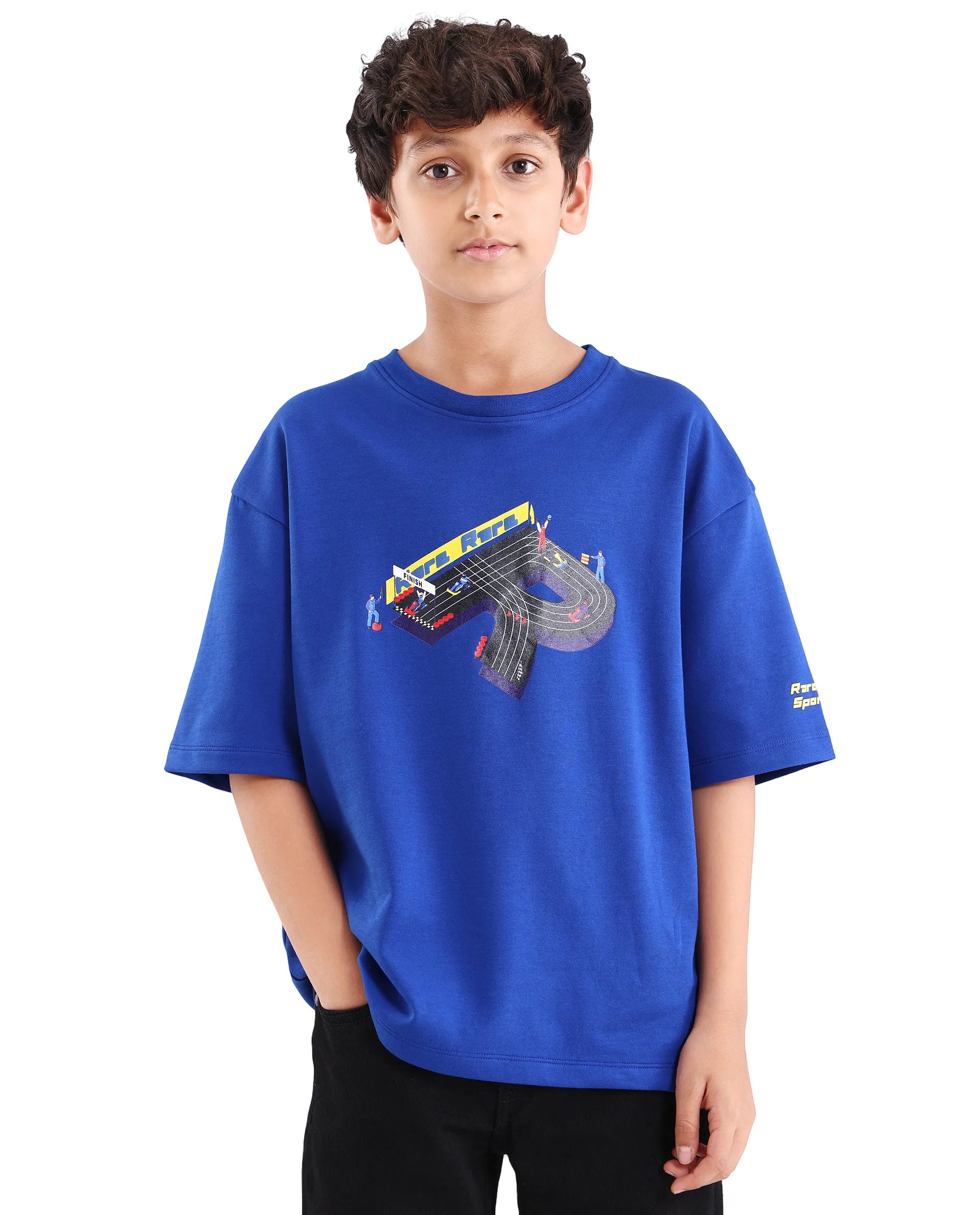Rare Ones Kids Skil Blue Cotton Blend Fabric Pull-On Closure Hd Print Boxy Fit T-Shirt