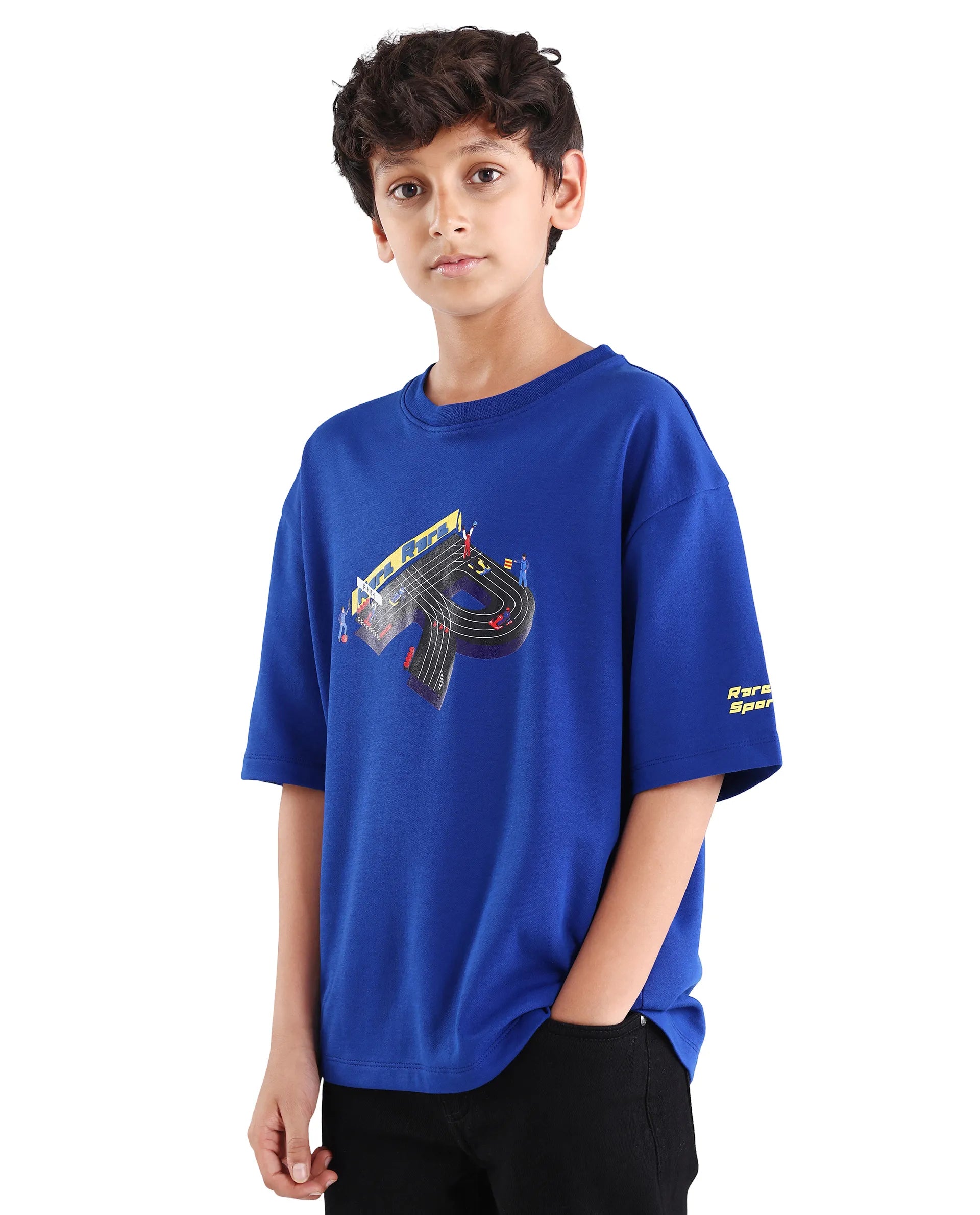 Rare Ones Kids Skil Blue Cotton Blend Fabric Pull-On Closure Hd Print Boxy Fit T-Shirt