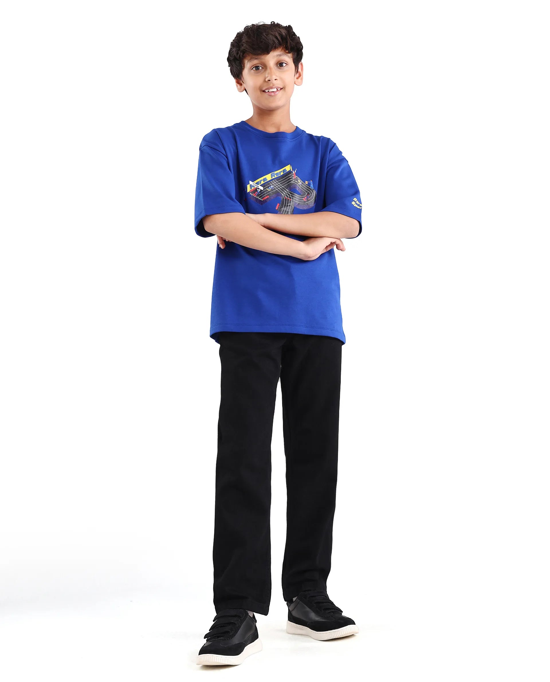 Rare Ones Kids Skil Blue Cotton Blend Fabric Pull-On Closure Hd Print Boxy Fit T-Shirt