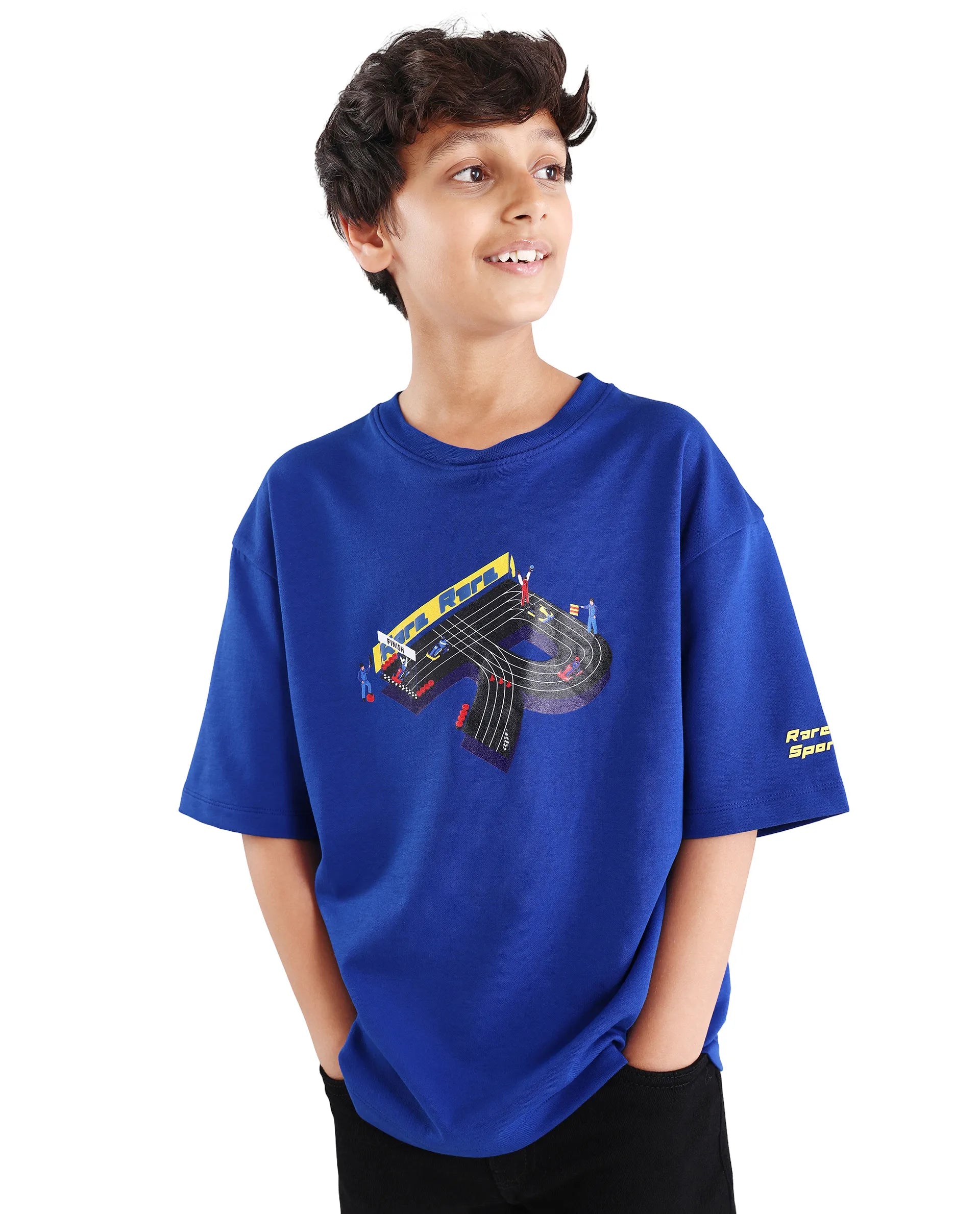 Rare Ones Kids Skil Blue Cotton Blend Fabric Pull-On Closure Hd Print Boxy Fit T-Shirt