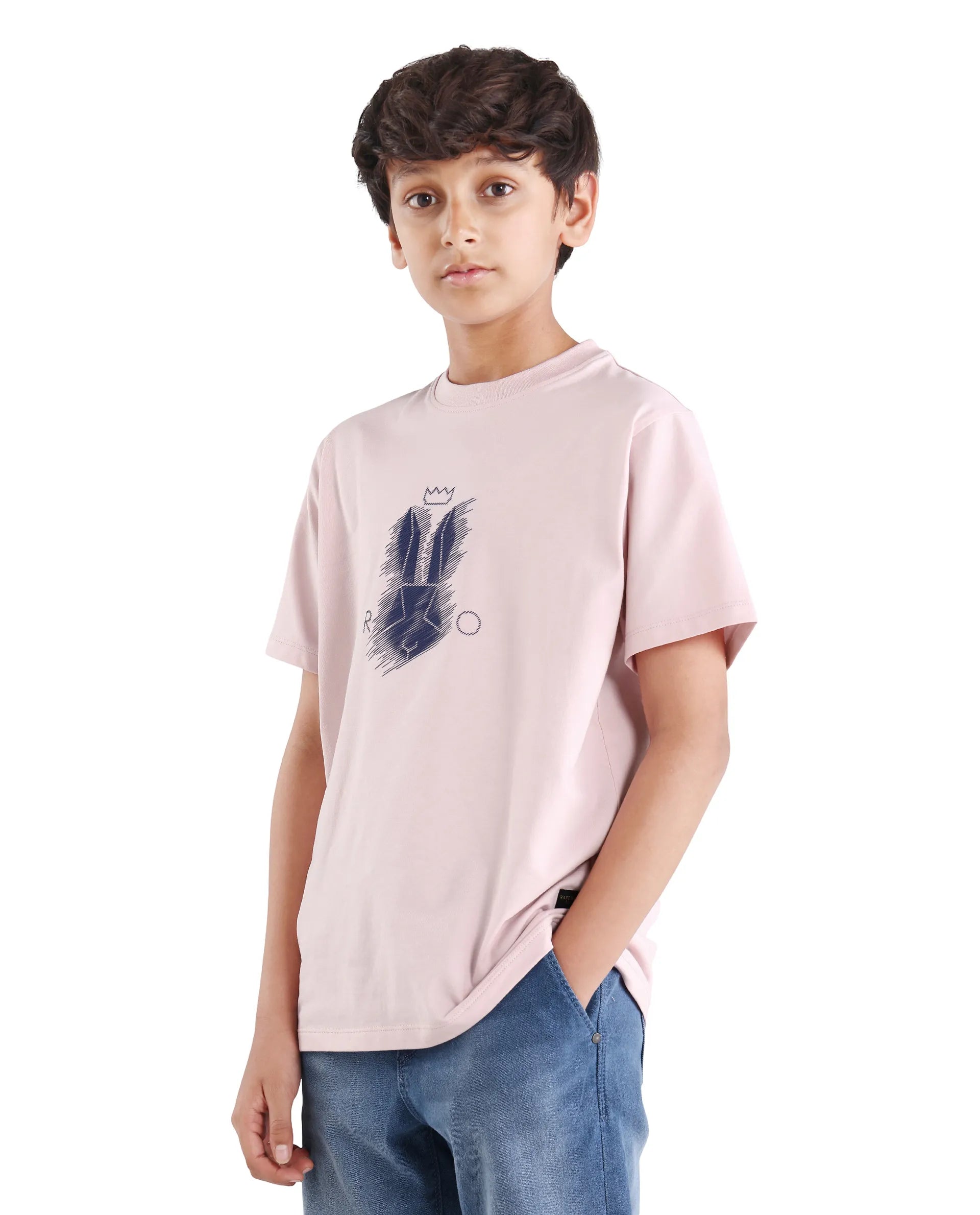 Rare Ones Kids Tregor-K Light Pink Cotton Blend Pull-On Closure Hd Print Regular Fit T-Shirt