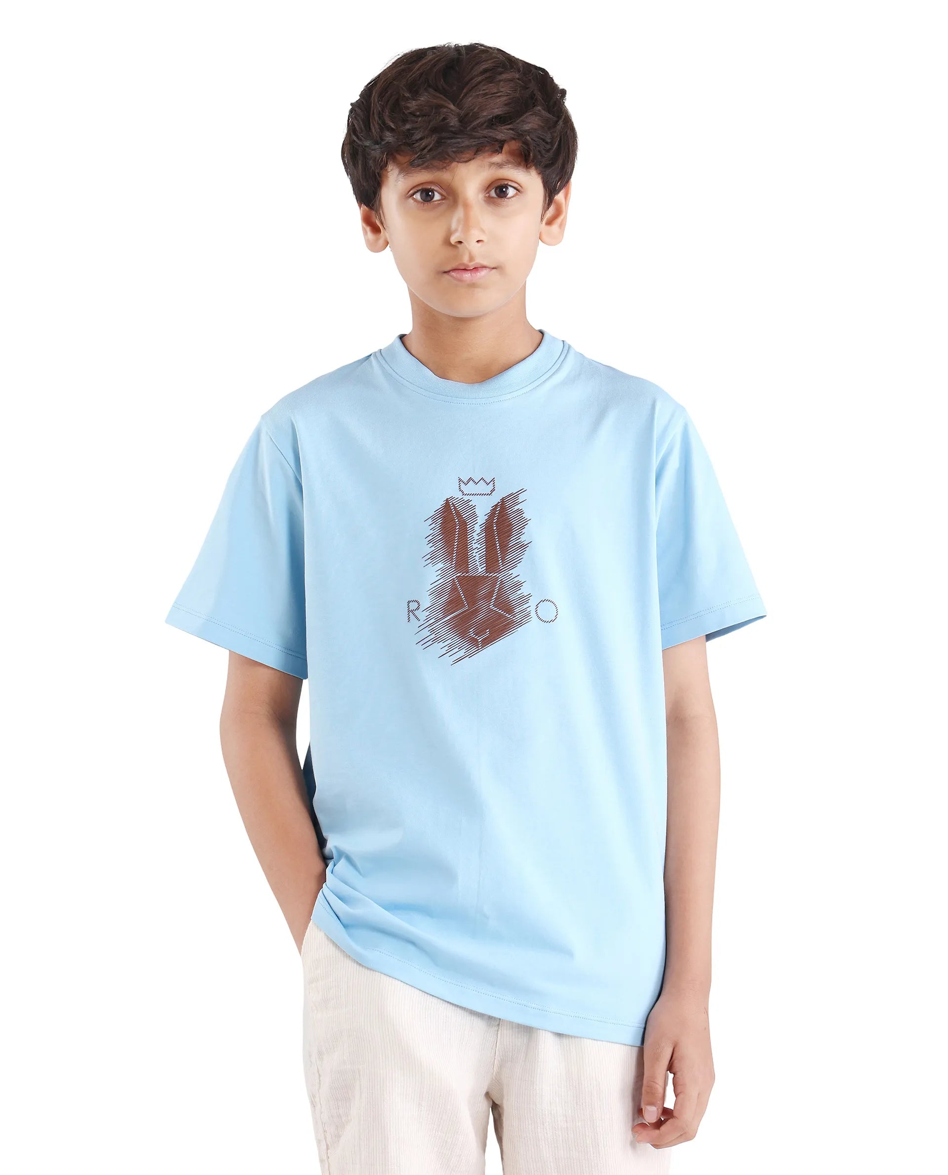 Rare Ones Kids Tregor-K Light Blue Cotton Blend Pull-On Closure Hd Print Regular Fit T-Shirt