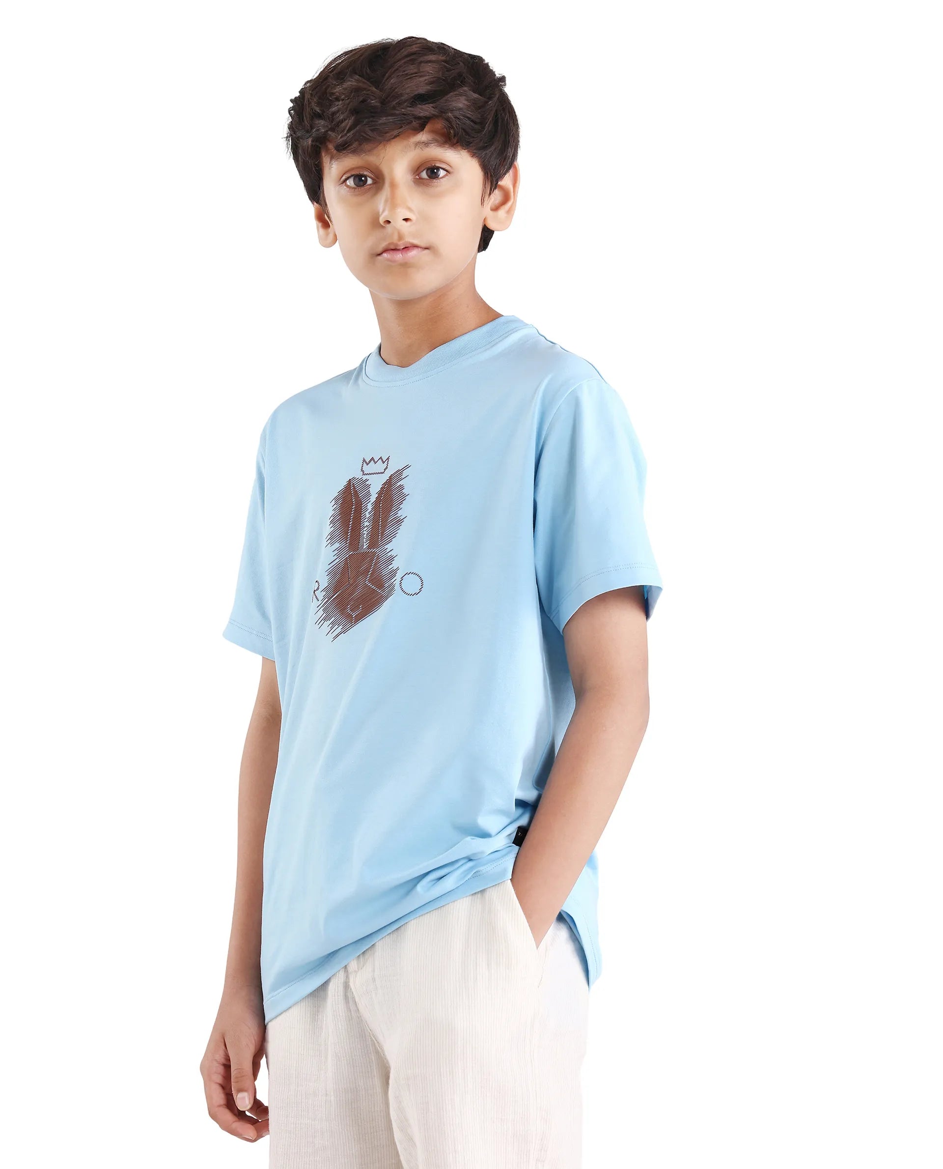 Rare Ones Kids Tregor-K Light Blue Cotton Blend Pull-On Closure Hd Print Regular Fit T-Shirt
