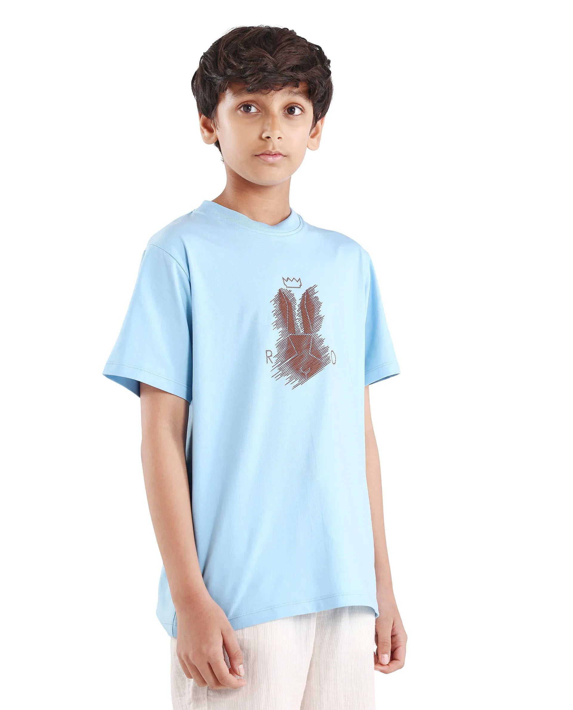 Rare Ones Kids Tregor-K Light Blue Cotton Blend Pull-On Closure Hd Print Regular Fit T-Shirt