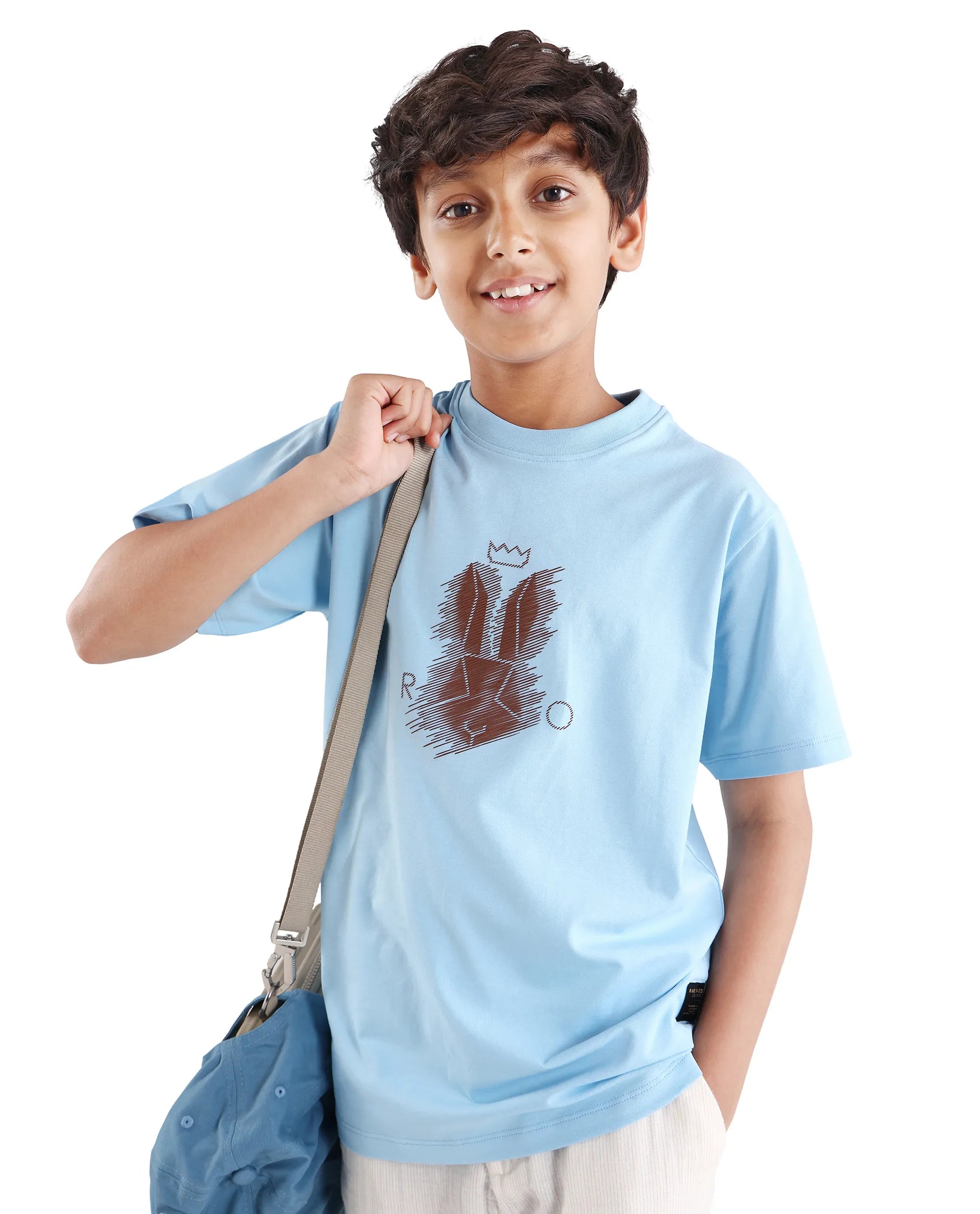 Rare Ones Kids Tregor-K Light Blue Cotton Blend Pull-On Closure Hd Print Regular Fit T-Shirt