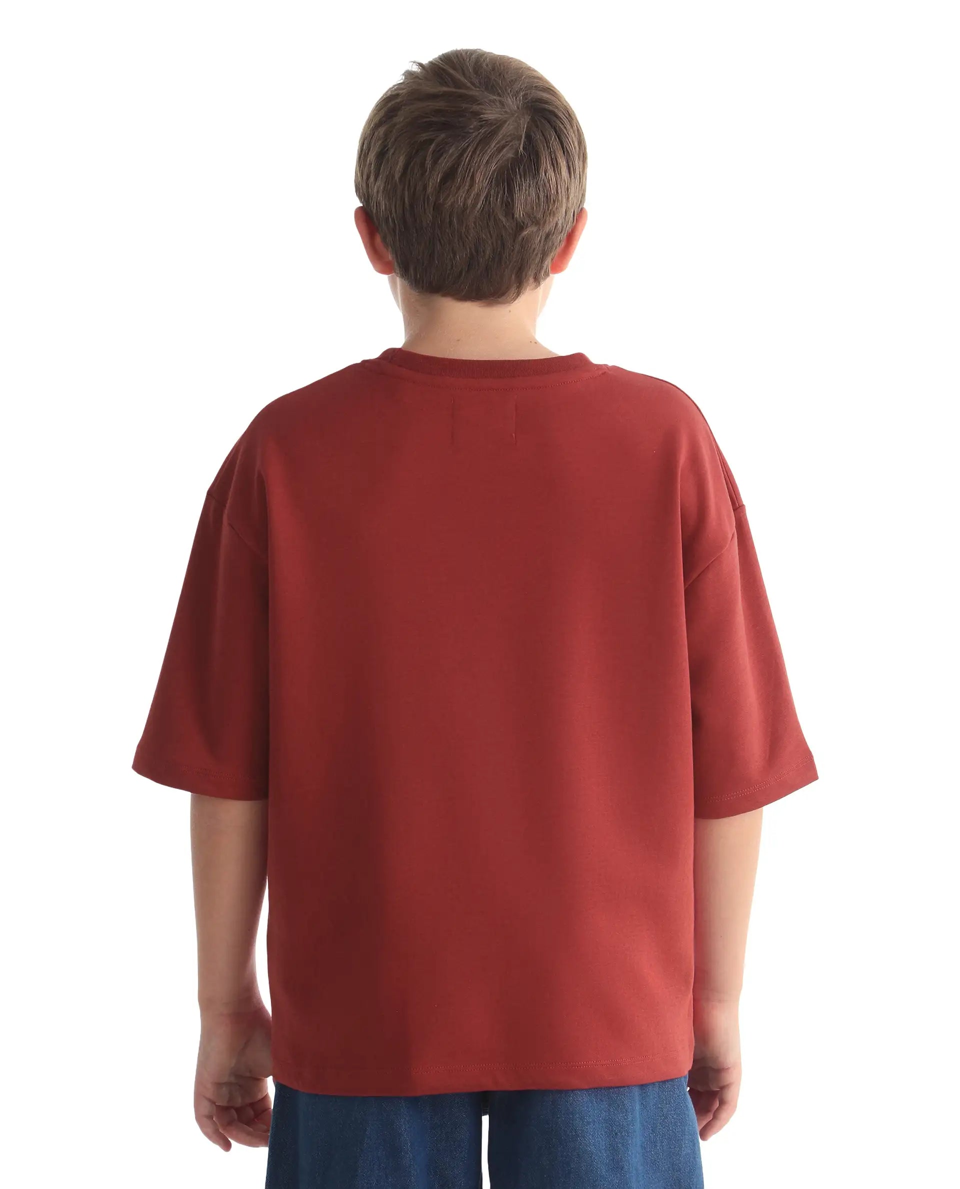 Rare Ones Kids Lerc-K Red Cotton Blend Fabric Pull-On Closure Terry Embroidery Oversized Fit T-Shirt
