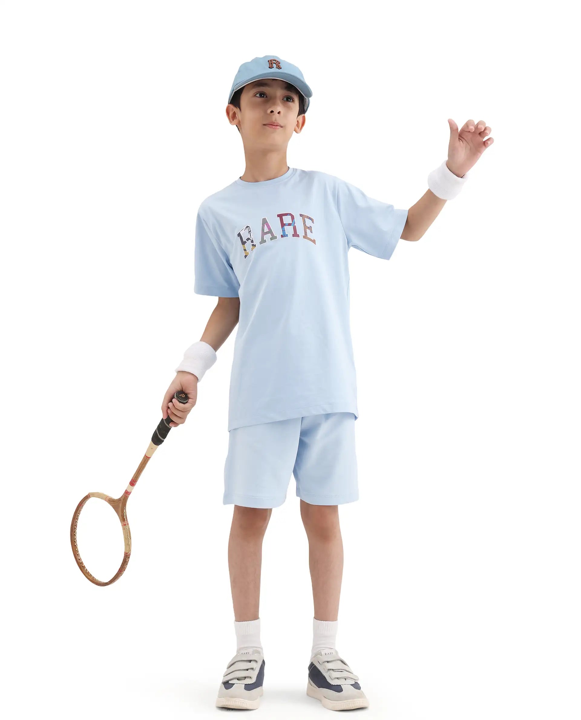 Rare Ones Kids Jonty Pastel Blue Cotton Fabric Pull-On Closure Badge Applique Regular Fit T-Shirt