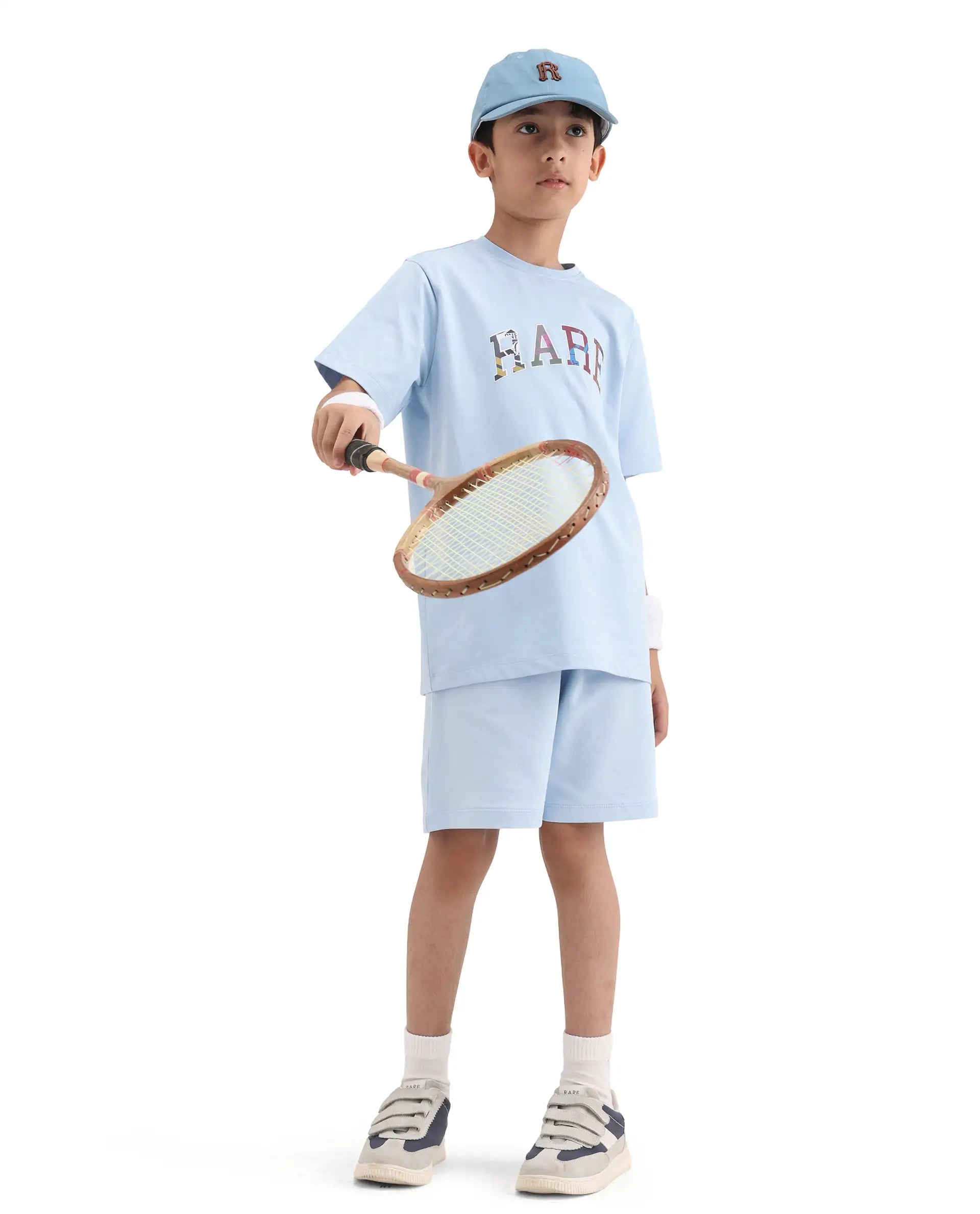 Rare Ones Kids Jonty Pastel Blue Cotton Fabric Pull-On Closure Badge Applique Regular Fit T-Shirt