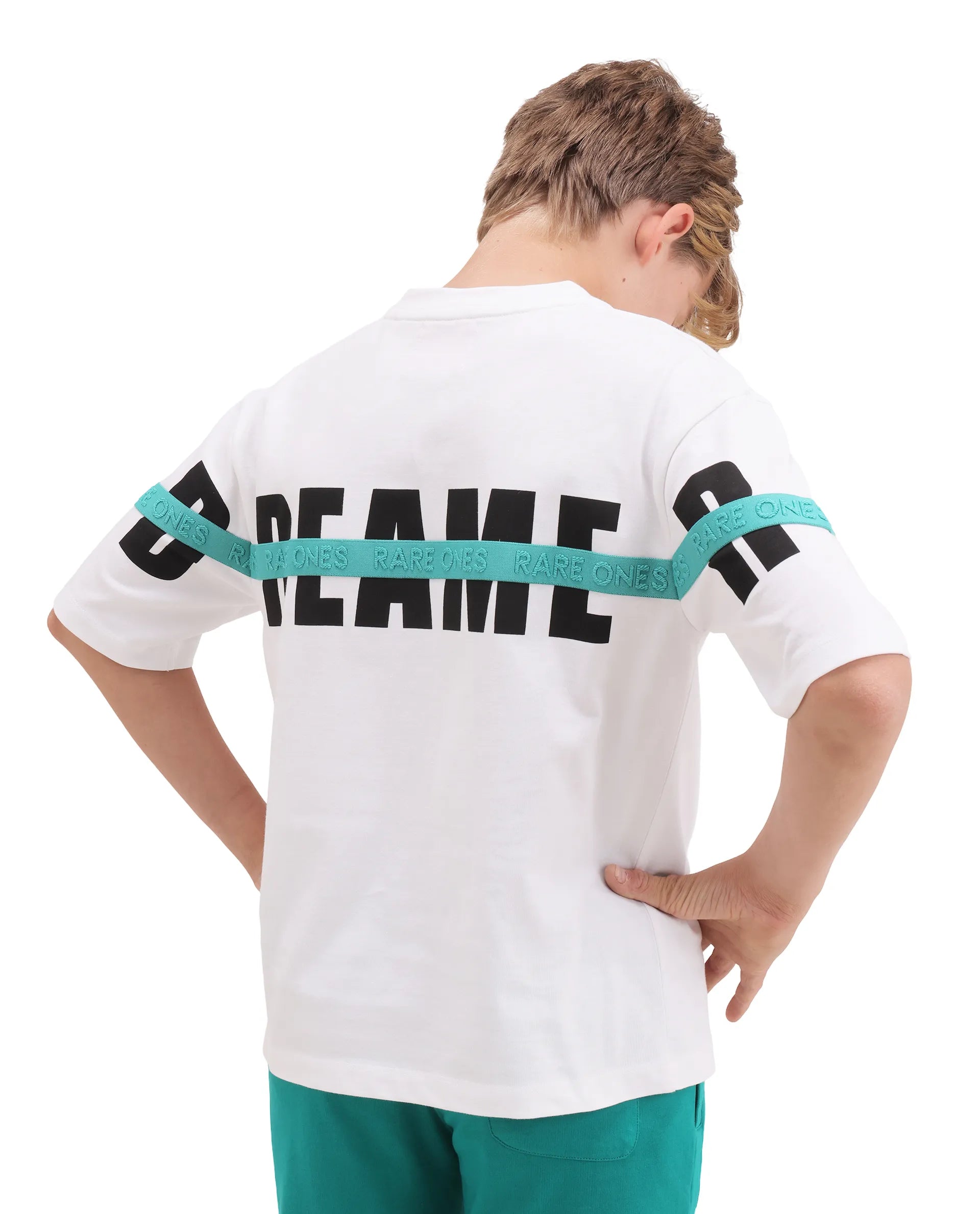 Rare Ones Kids Dream White Cotton Fabric Pull-On Closure Badge Applique Oversized Fit T-Shirt