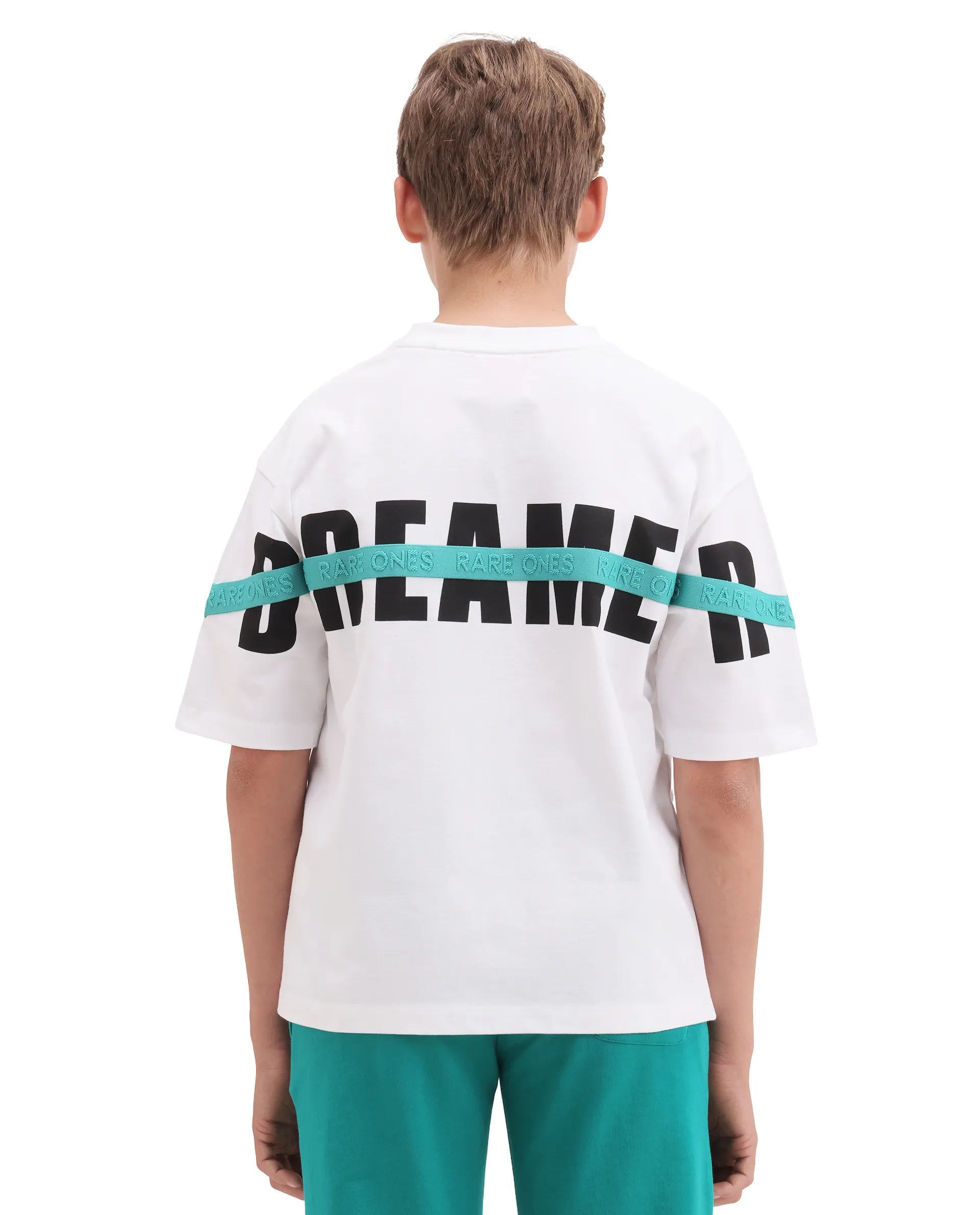 Rare Ones Kids Dream White Cotton Fabric Pull-On Closure Badge Applique Oversized Fit T-Shirt