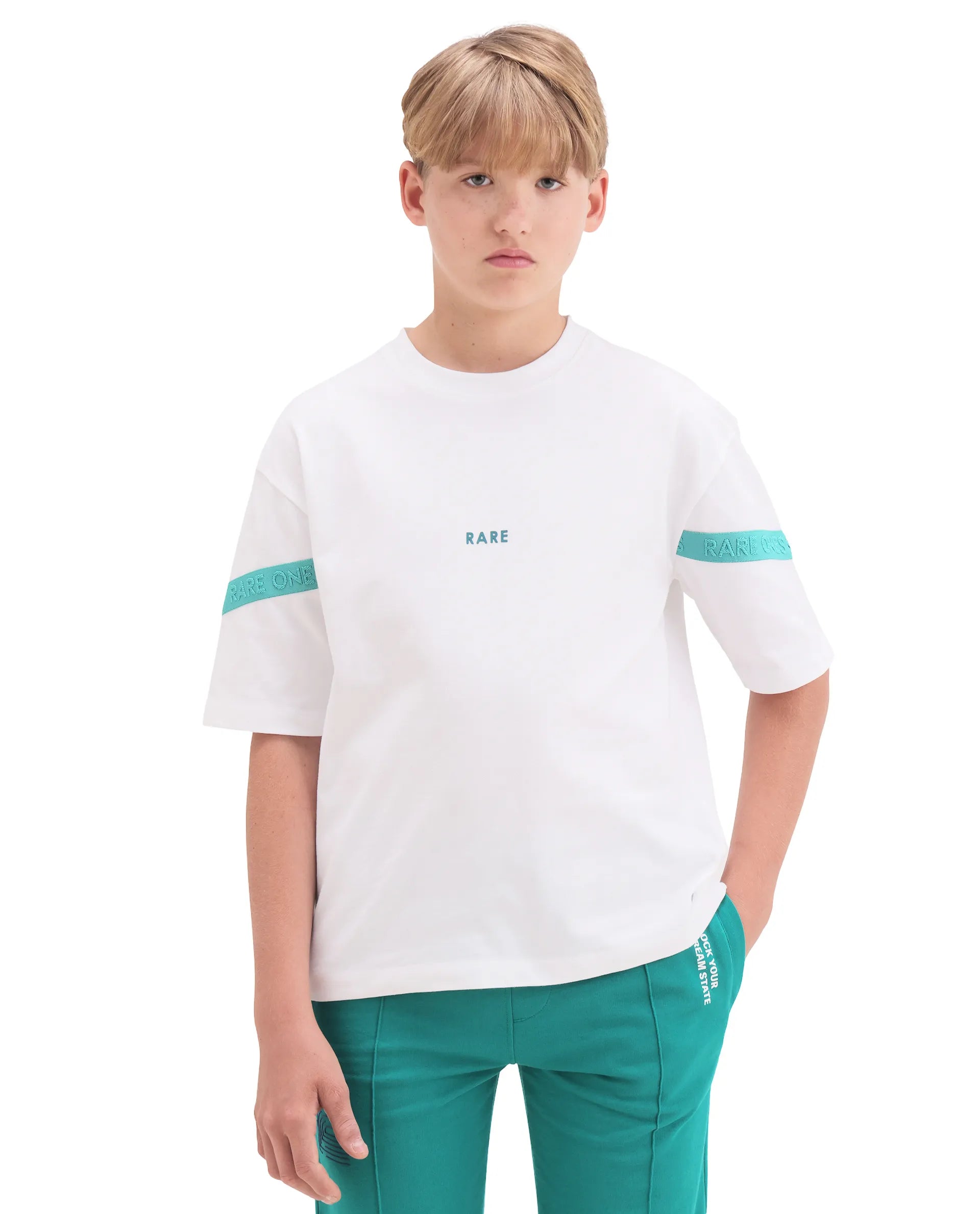 Rare Ones Kids Dream White Cotton Fabric Pull-On Closure Badge Applique Oversized Fit T-Shirt