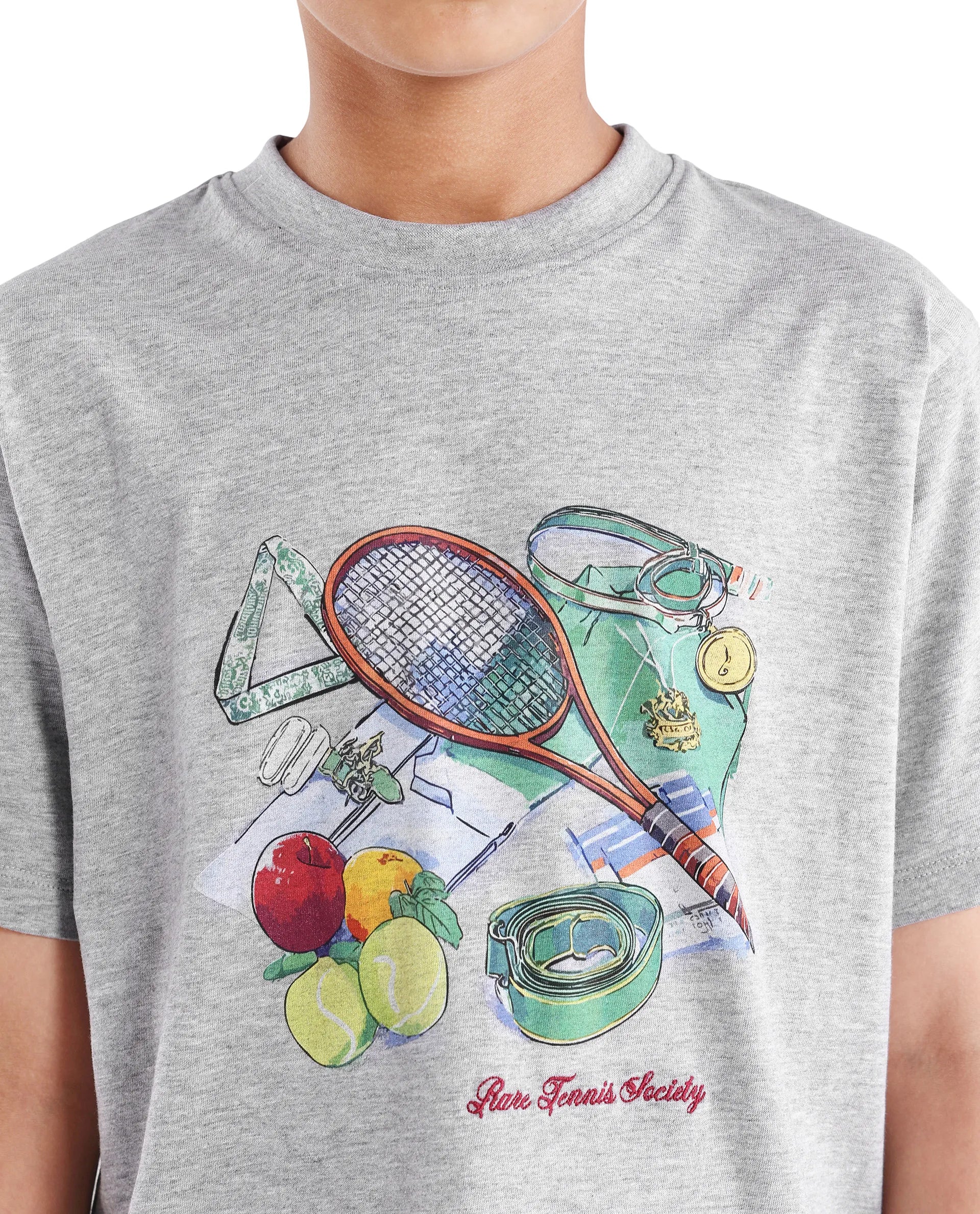 Rare Ones Kids Nadal Melange Grey Cotton Blend Pull-On Closure Digital Print Regular Fit T-Shirt