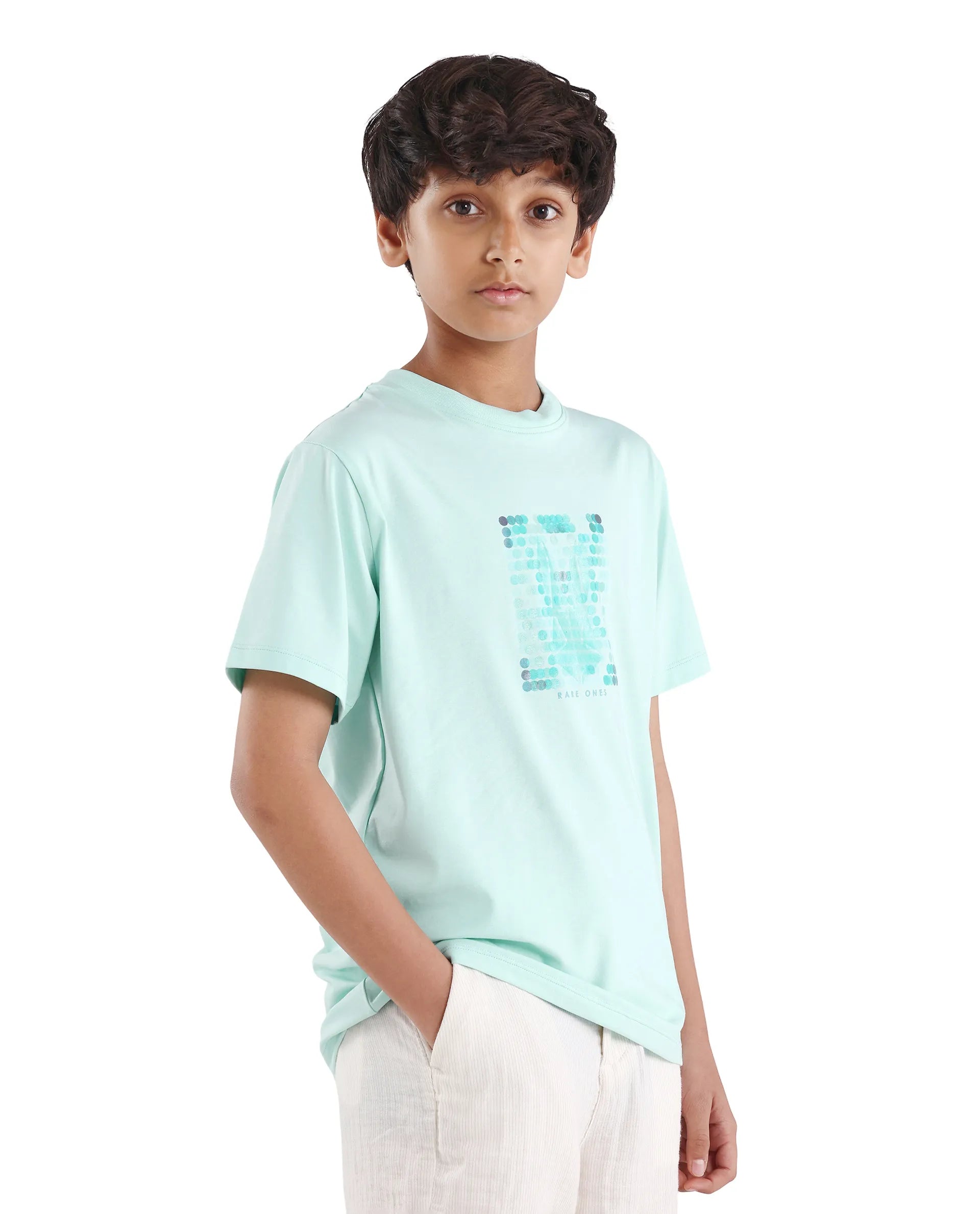 Rare Ones Kids Icy-K Pastel Blue Cotton Blend Pull-On Closure Hd Print Regular Fit T-Shirt