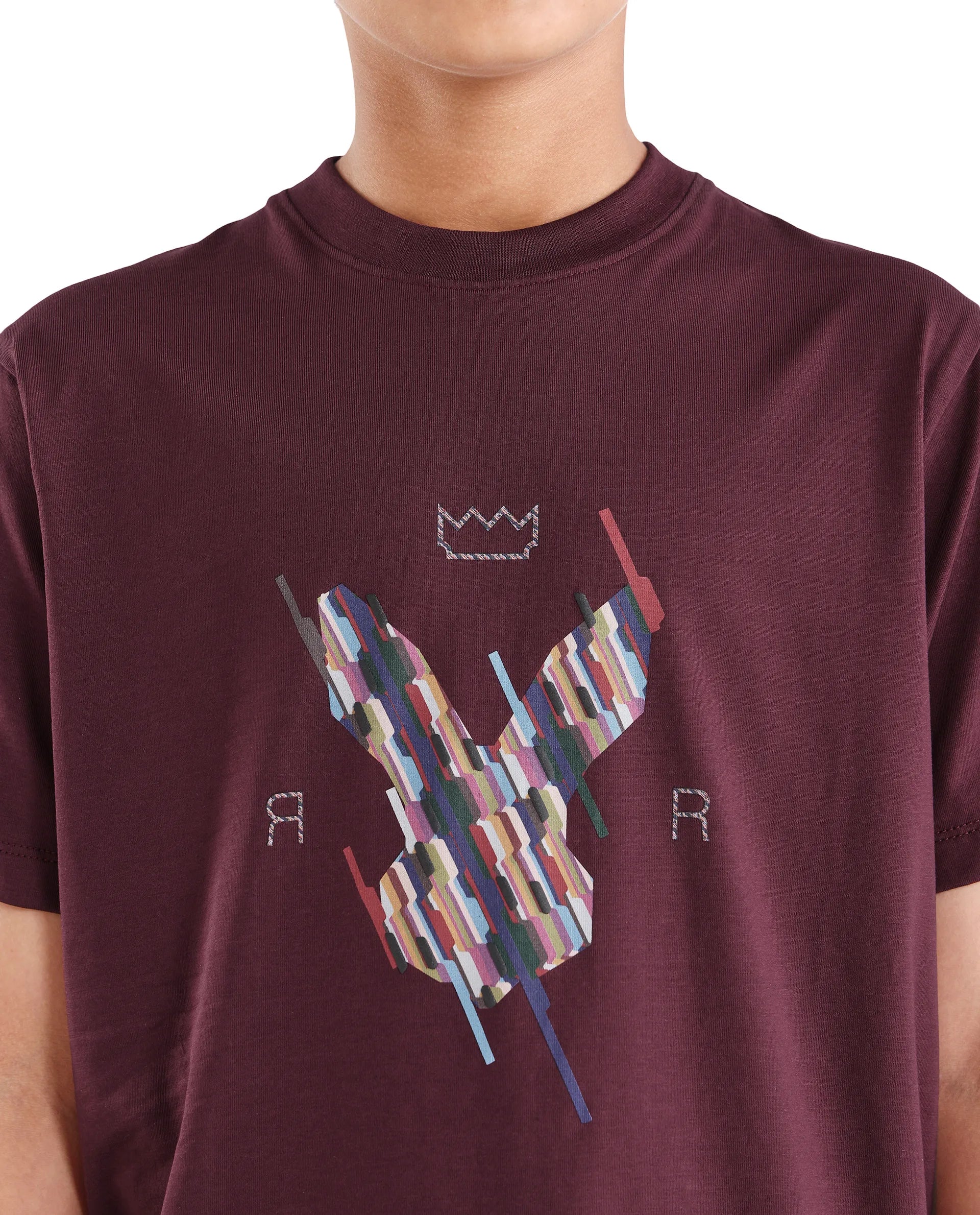 Rare Ones Kids Ure-K Dark Maroon Cotton Blend Fabric Pull-On Closure Hd Print Regular Fit T-Shirt