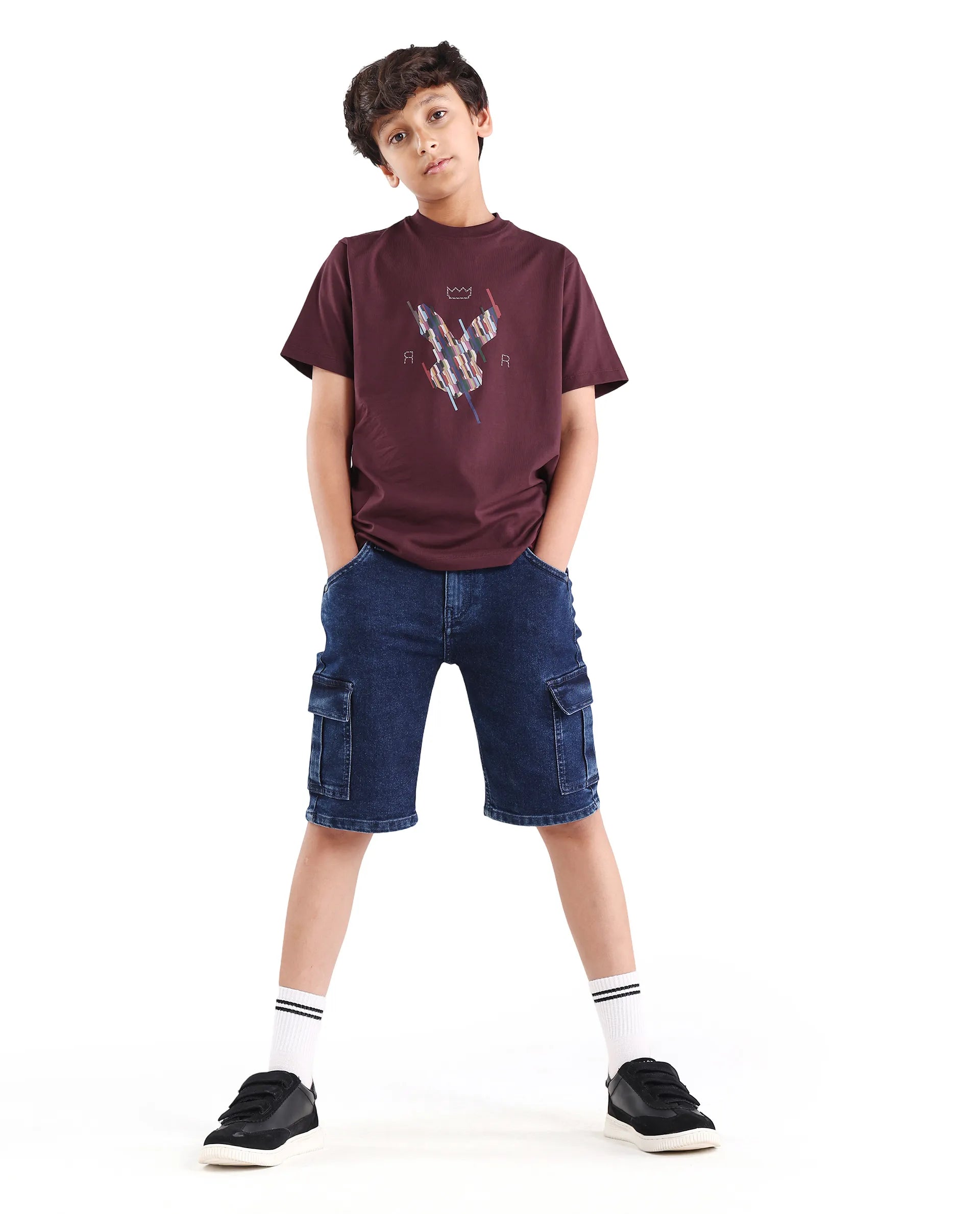 Rare Ones Kids Ure-K Dark Maroon Cotton Blend Fabric Pull-On Closure Hd Print Regular Fit T-Shirt