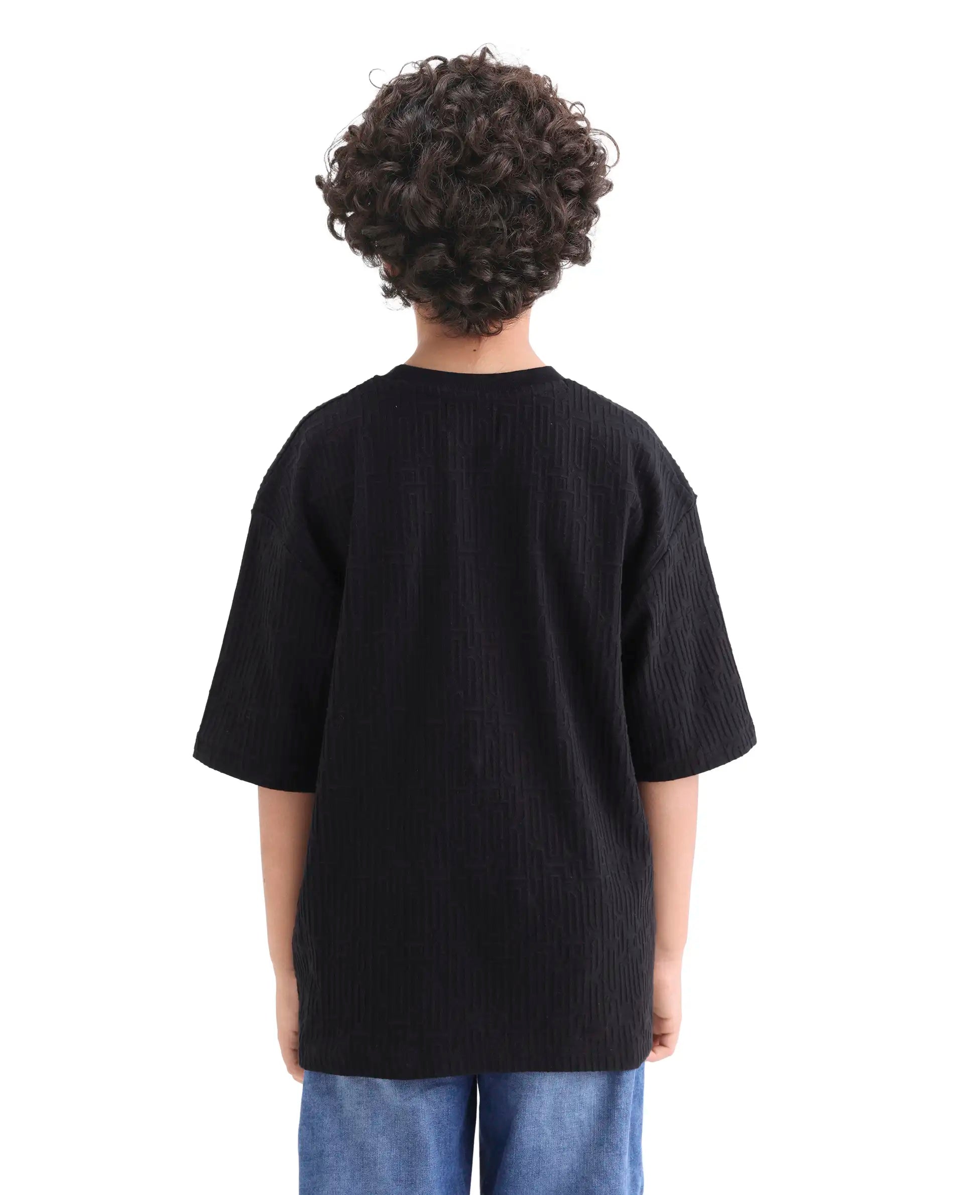 Rare Ones Kids Nikos Black Polyester Blend Pull-On Closure Jacquard Regular Fit T-Shirt